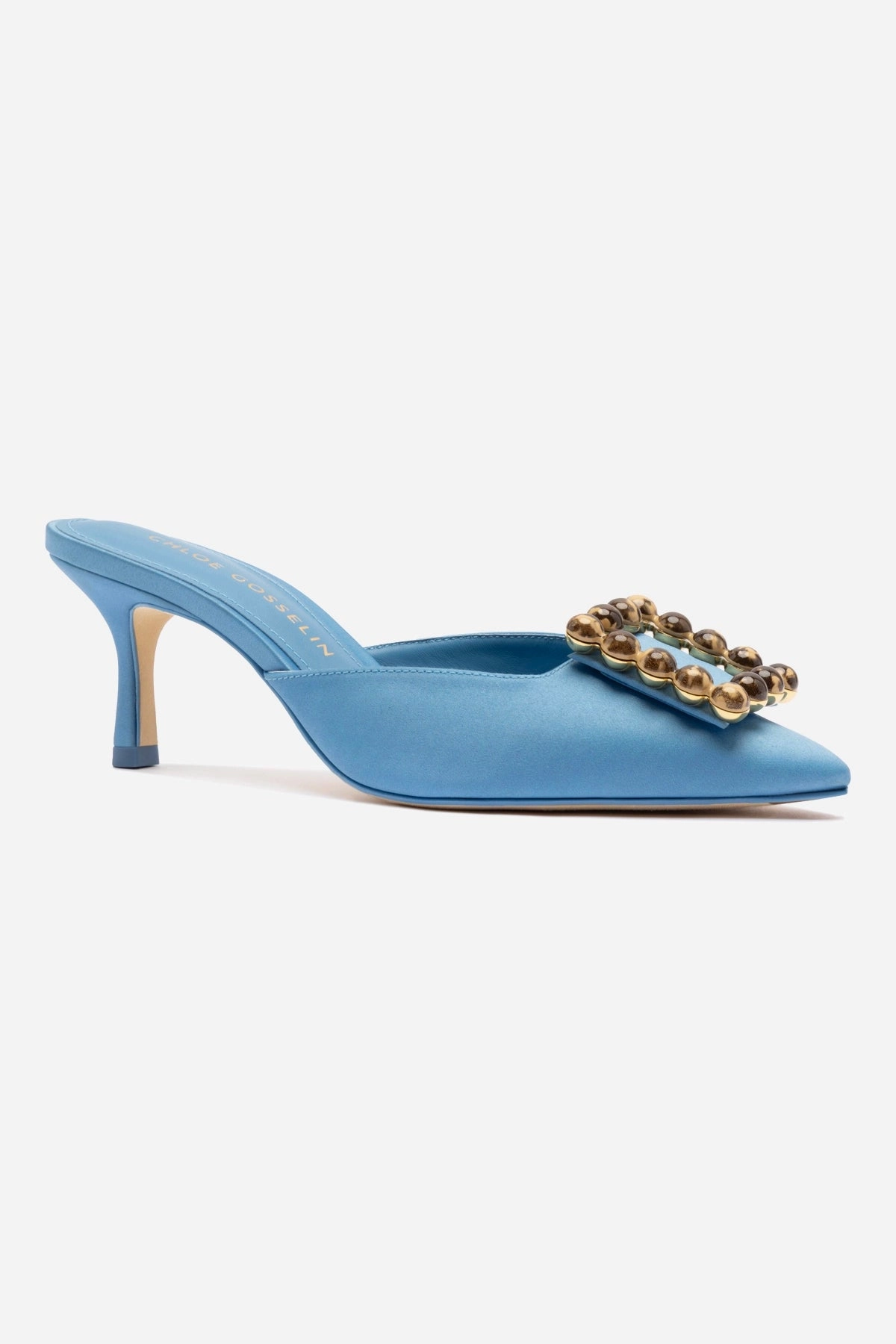 Breathable Inner Sleeve Chloe Gosselin by Larroud Ava Mule In Blue Satin