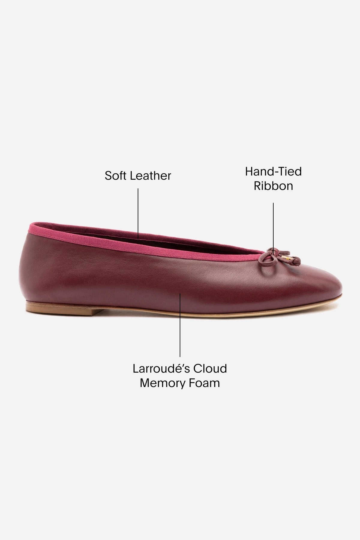 Pavlova Ballet Flat In Burgundy Leather Seamless Inner Construction