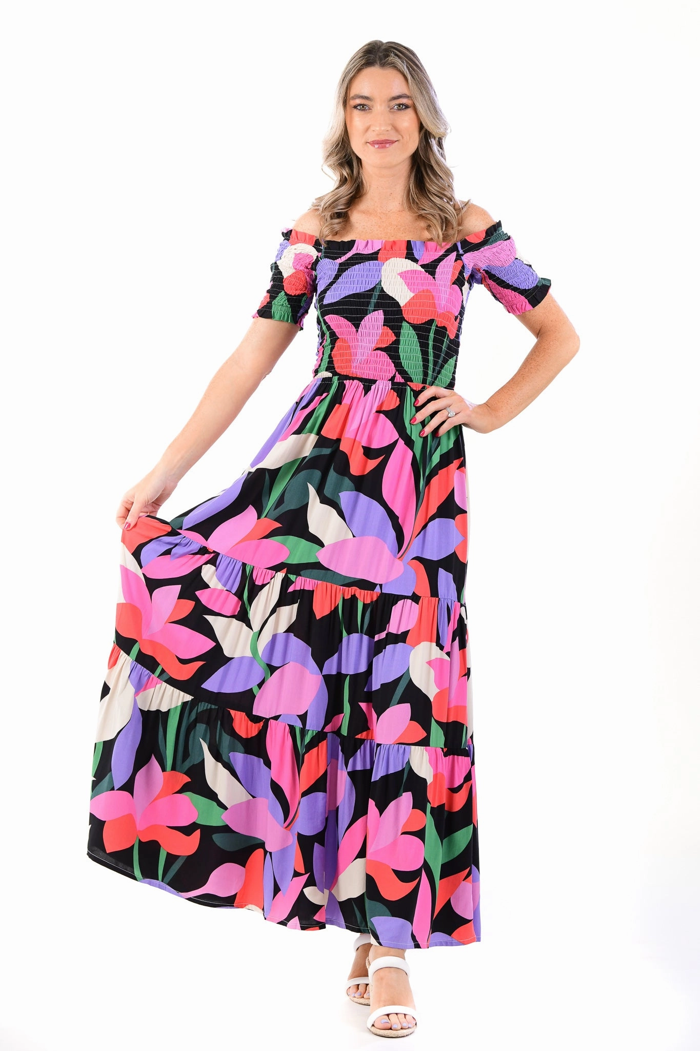 Mystique Dress / Black Fuchsia Fluid Fabric Flowing Layers