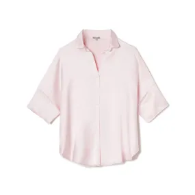 Ergonomic Cut Low Profile Zipper PJ Harlow Fran Satin Top With Collar in Blush