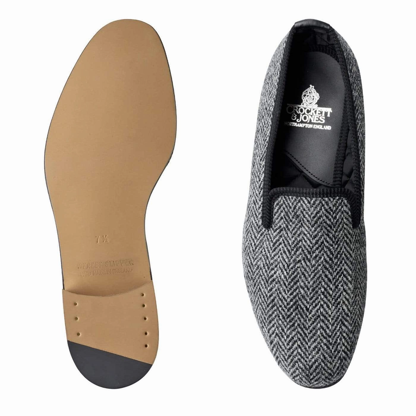 Fashionable Slides Instant Comfort Shoes Plain Albert Grey Harris Tweed