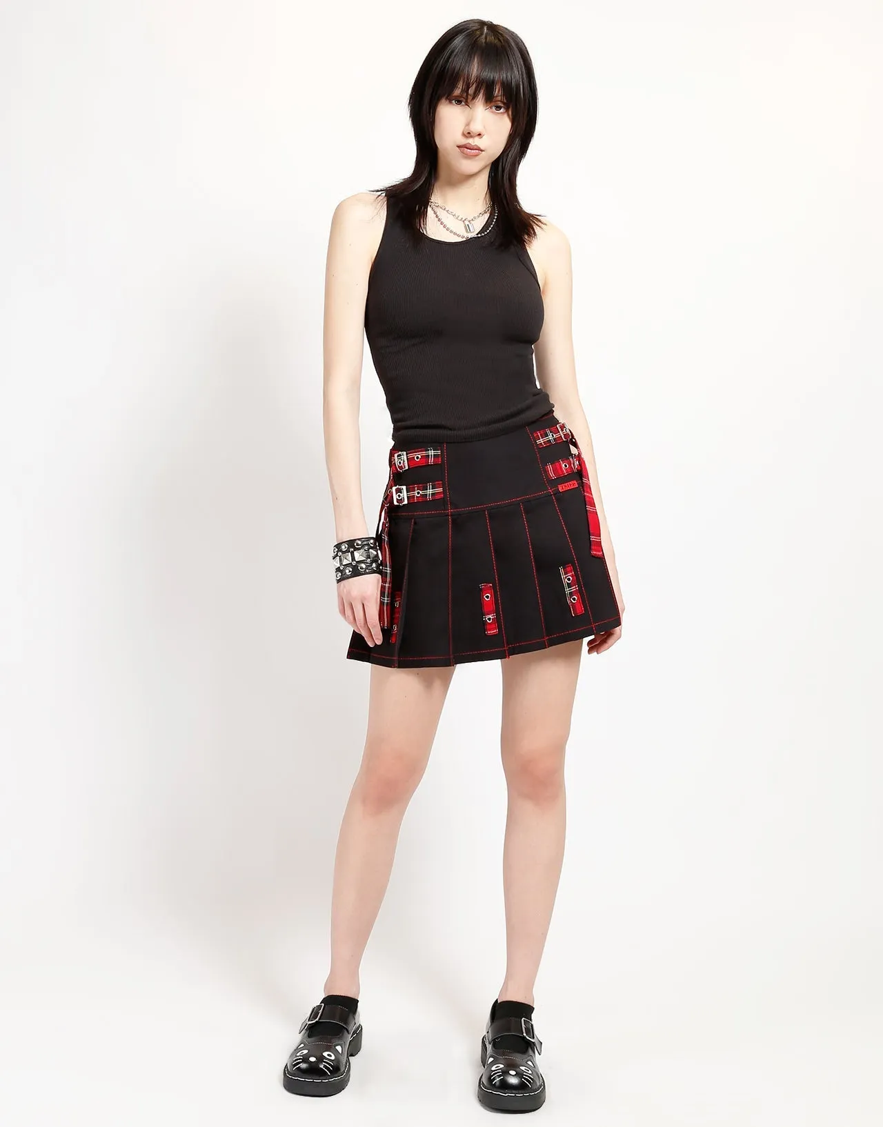 RipstopFabric PLEATED STRAP SKIRT