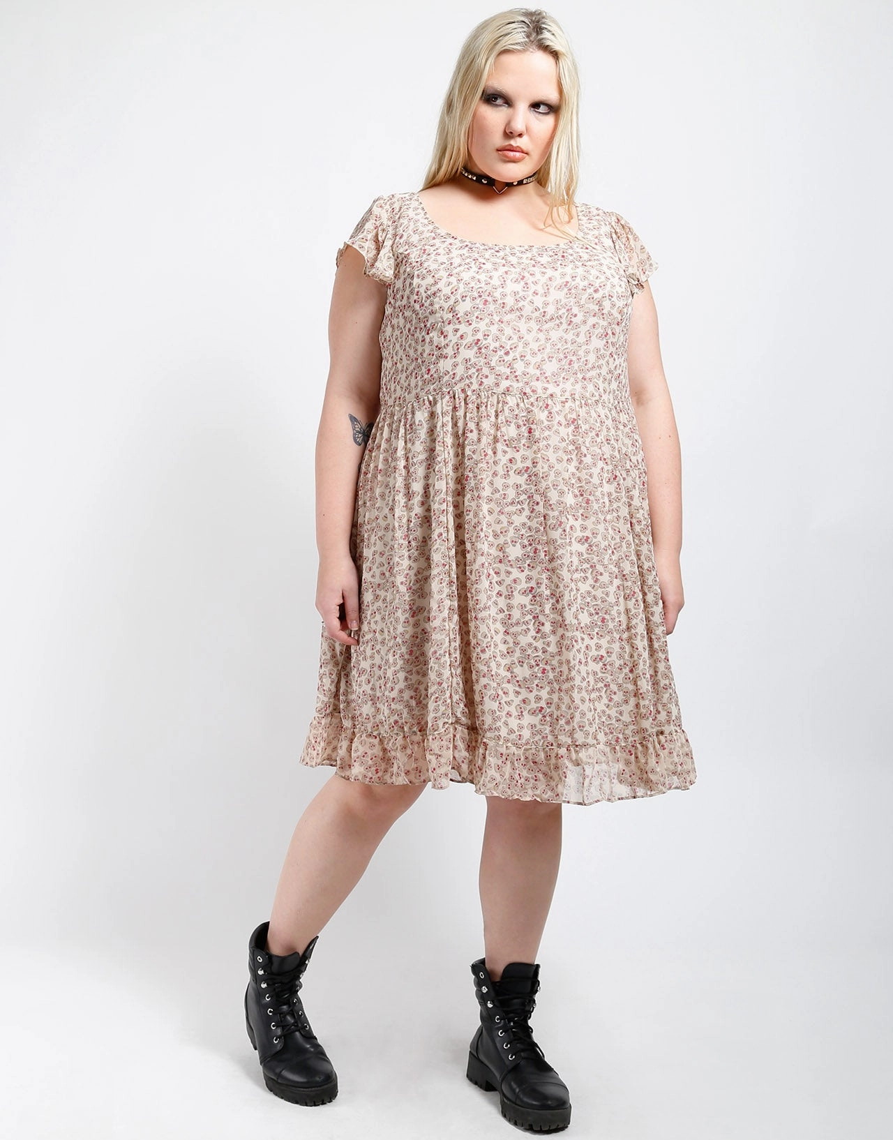 Plus Size Sookie Skull Chiffon Dress Neutral palette