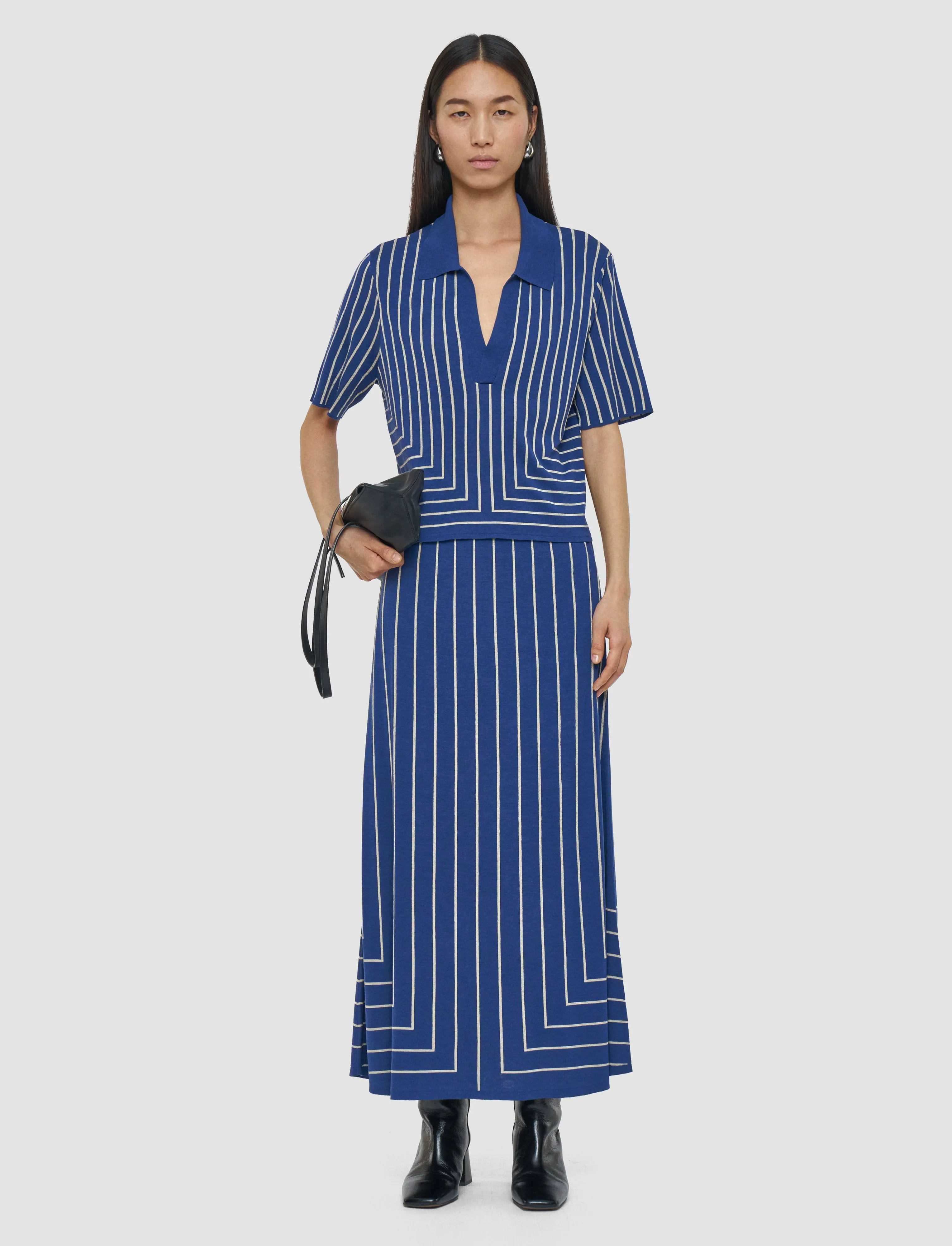 Mid layer Hooded Knit Variation Geometric Jacquard Silk Blend Top