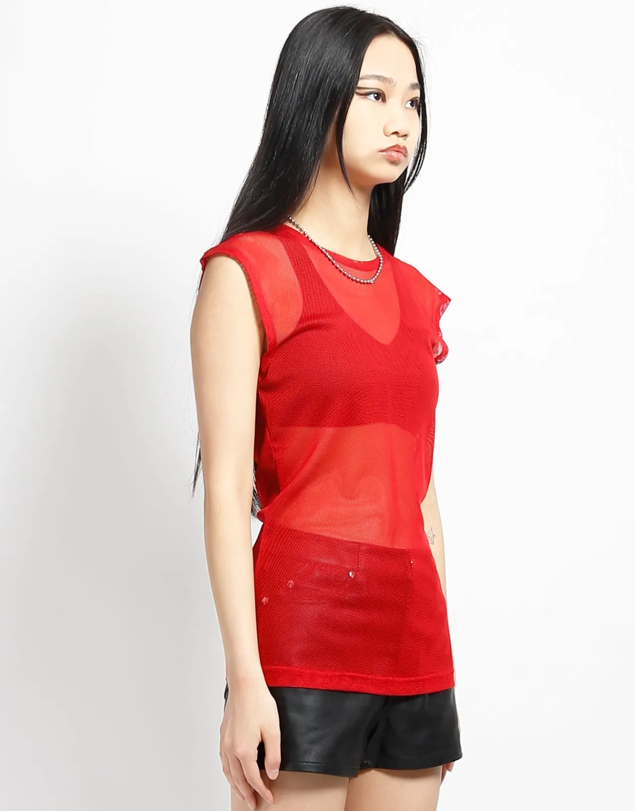 MUSCLE TANK FISHNET RED Lightweight