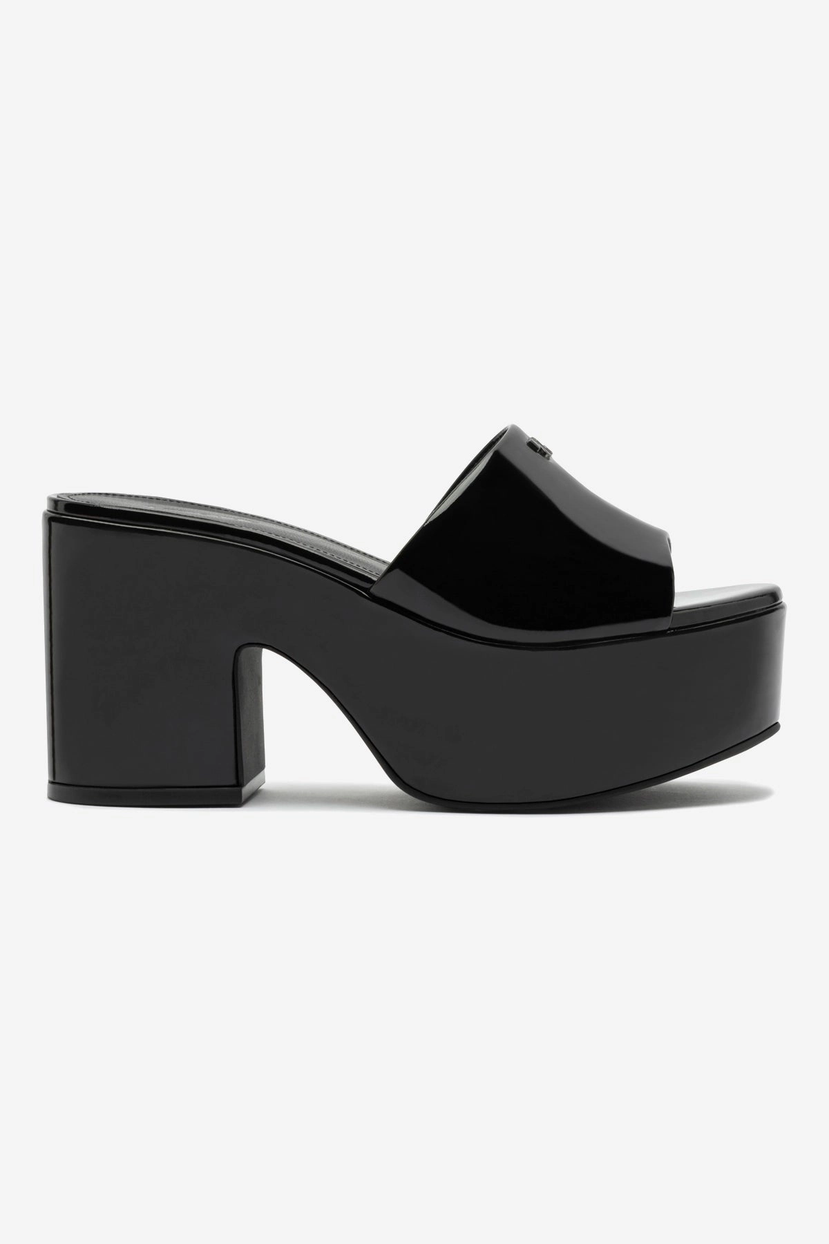 Miso Platform Mule In Black Patent Leather Island Vibe Reinforced toe box