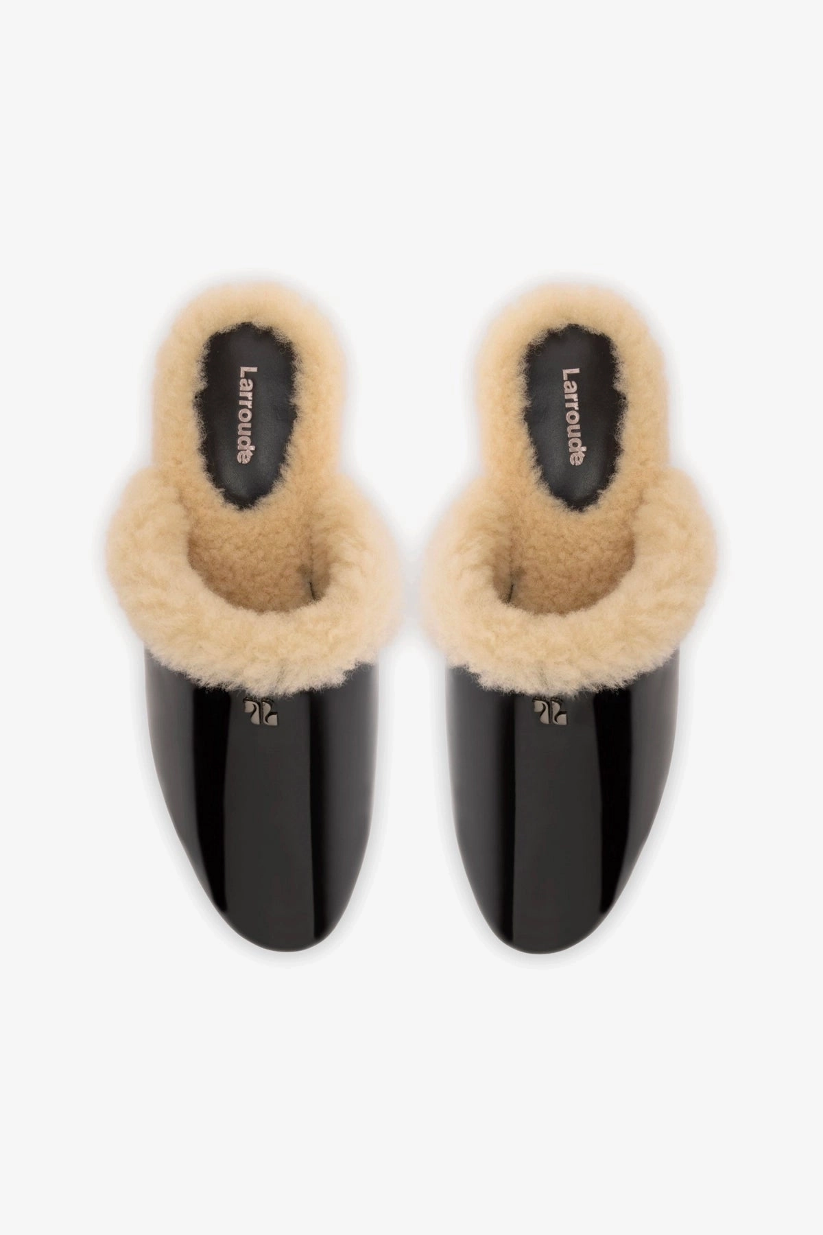 Venice Flat Mule In Black Patent Leather And Natural Shearling All Comfort