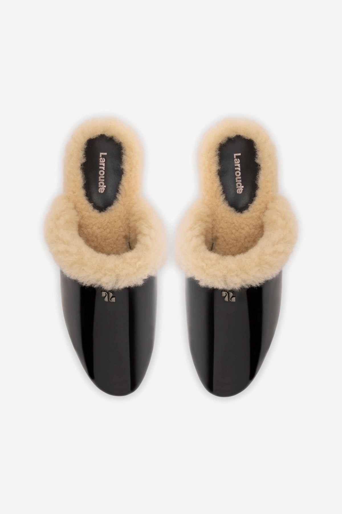 Work Life Ergonomic Footbed Venice Flat Mule In Black Patent Leather And Natural Shearling