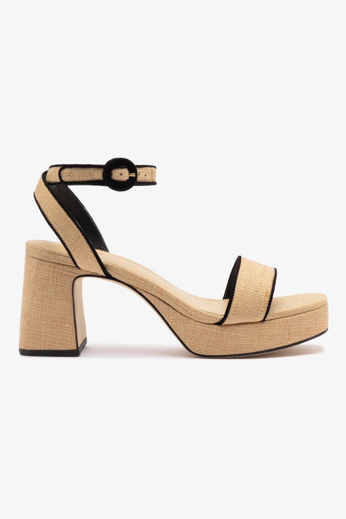 Dolly Low Sandal In Beige Raffia and Black Trimming Soft Tone Light Run