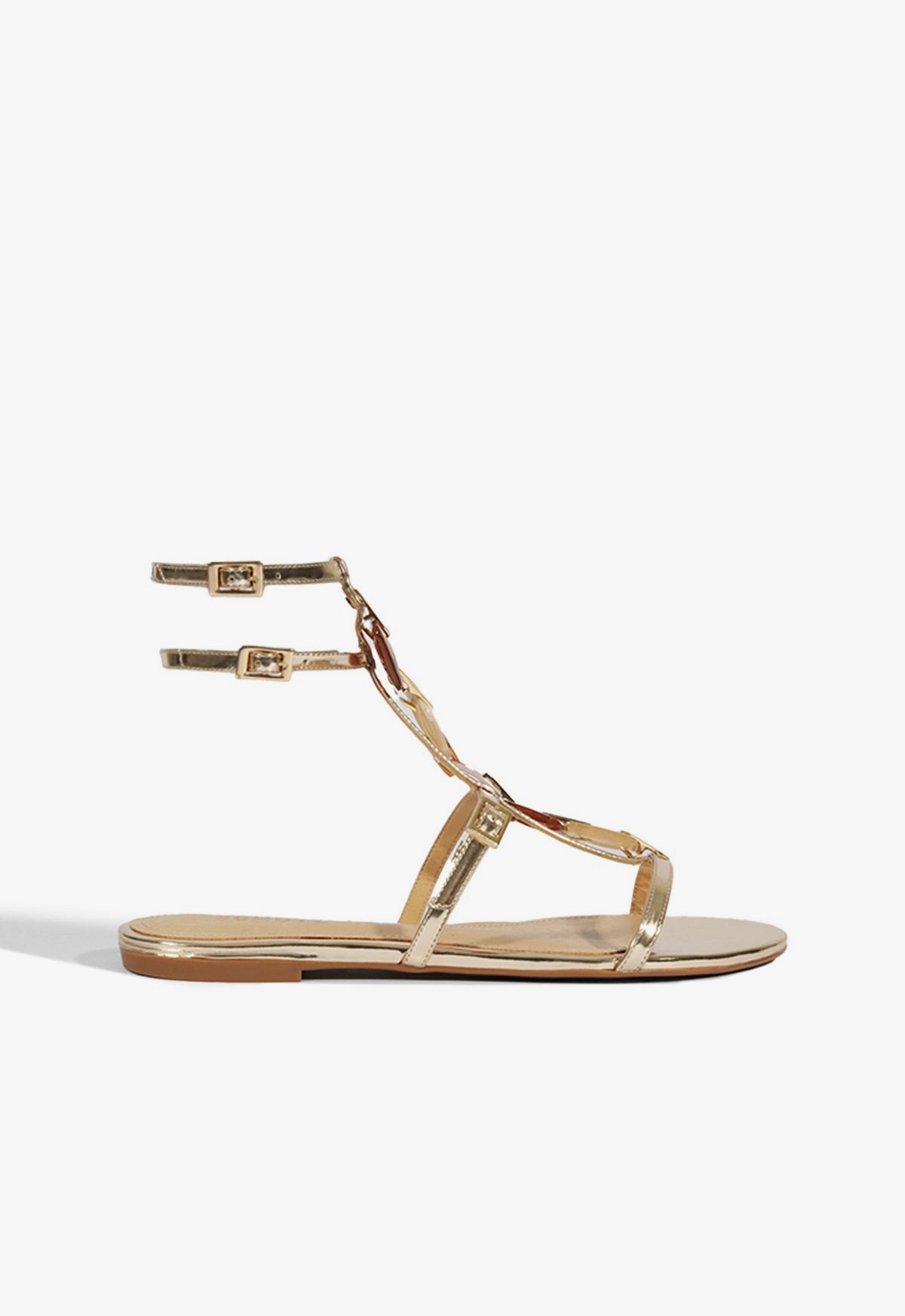 Crystal Glow Day Long Cassandra Gold Leather Flat Sandal