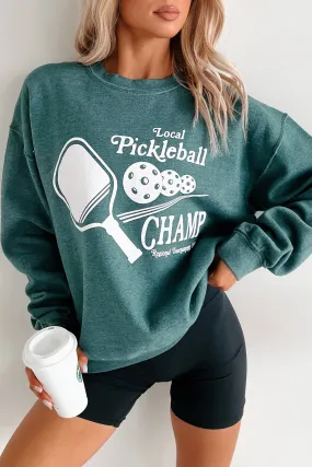 Non Closure Collar "Pickleball Champ" Graphic Sweatshirt (Posy Green)