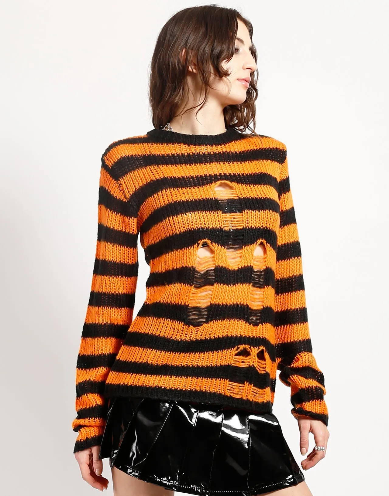 Simple Style RAG STRIPE SWEATER ORANGE
