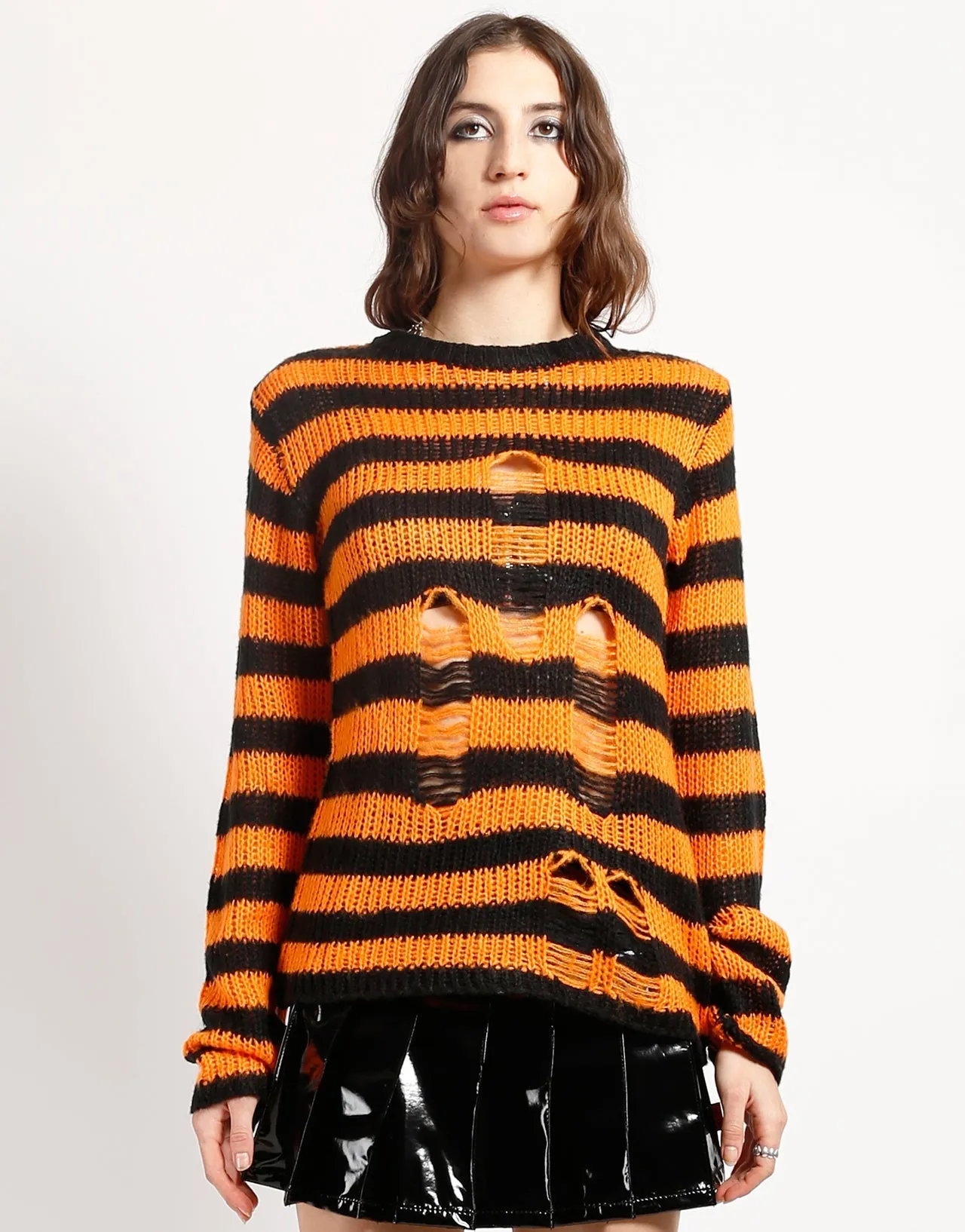 WeightedHem RAG STRIPE SWEATER ORANGE