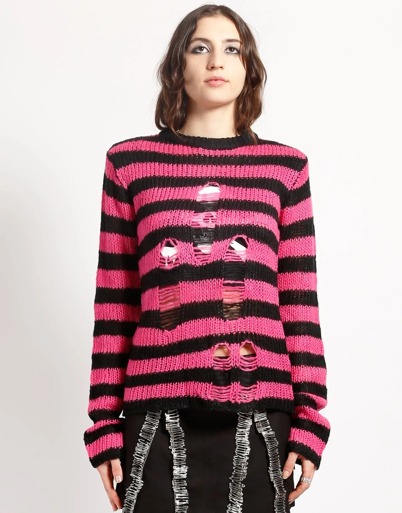 sporty wear AbrasionResistant Finish RAG STRIPE SWEATER PINK