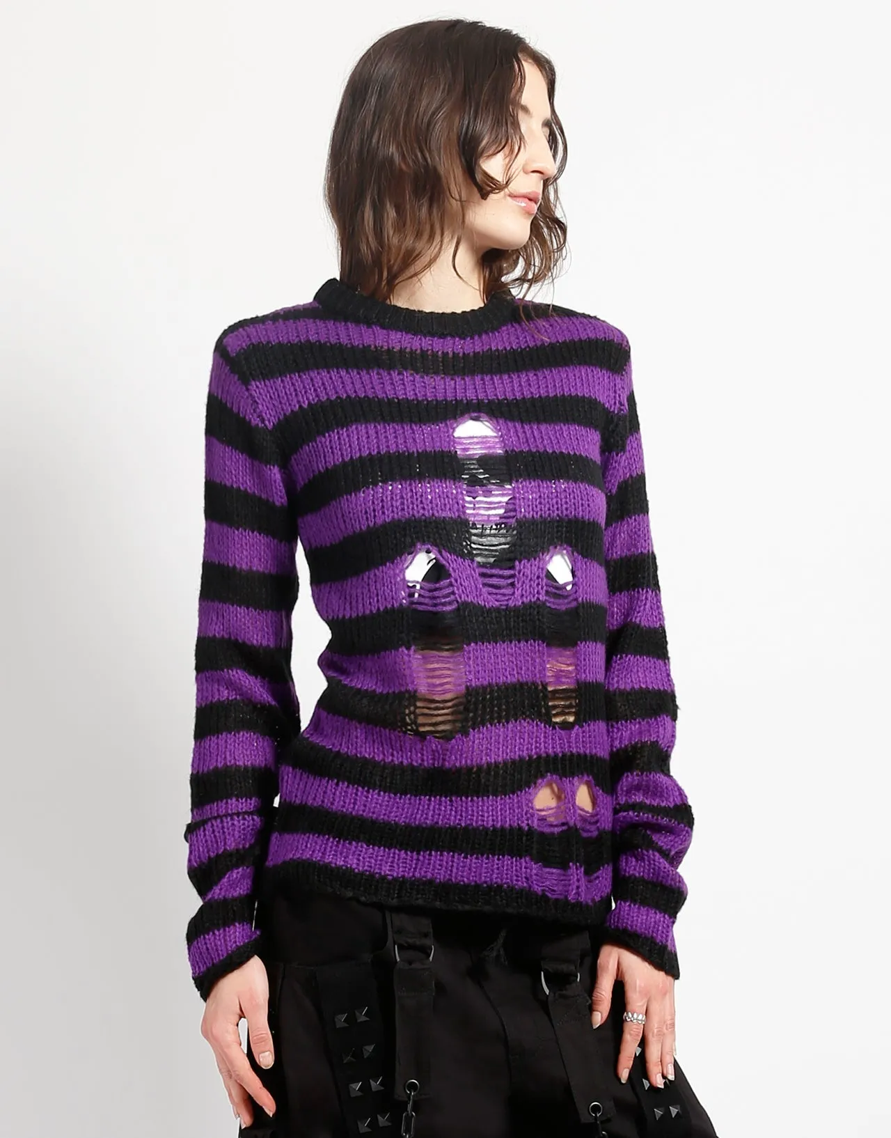 RAG STRIPE SWEATER PURPLE Reinforced Shoulders ButterSoftTexture