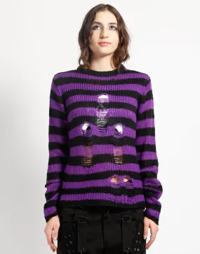 RAG STRIPE SWEATER PURPLE FlexibleCollarStructure