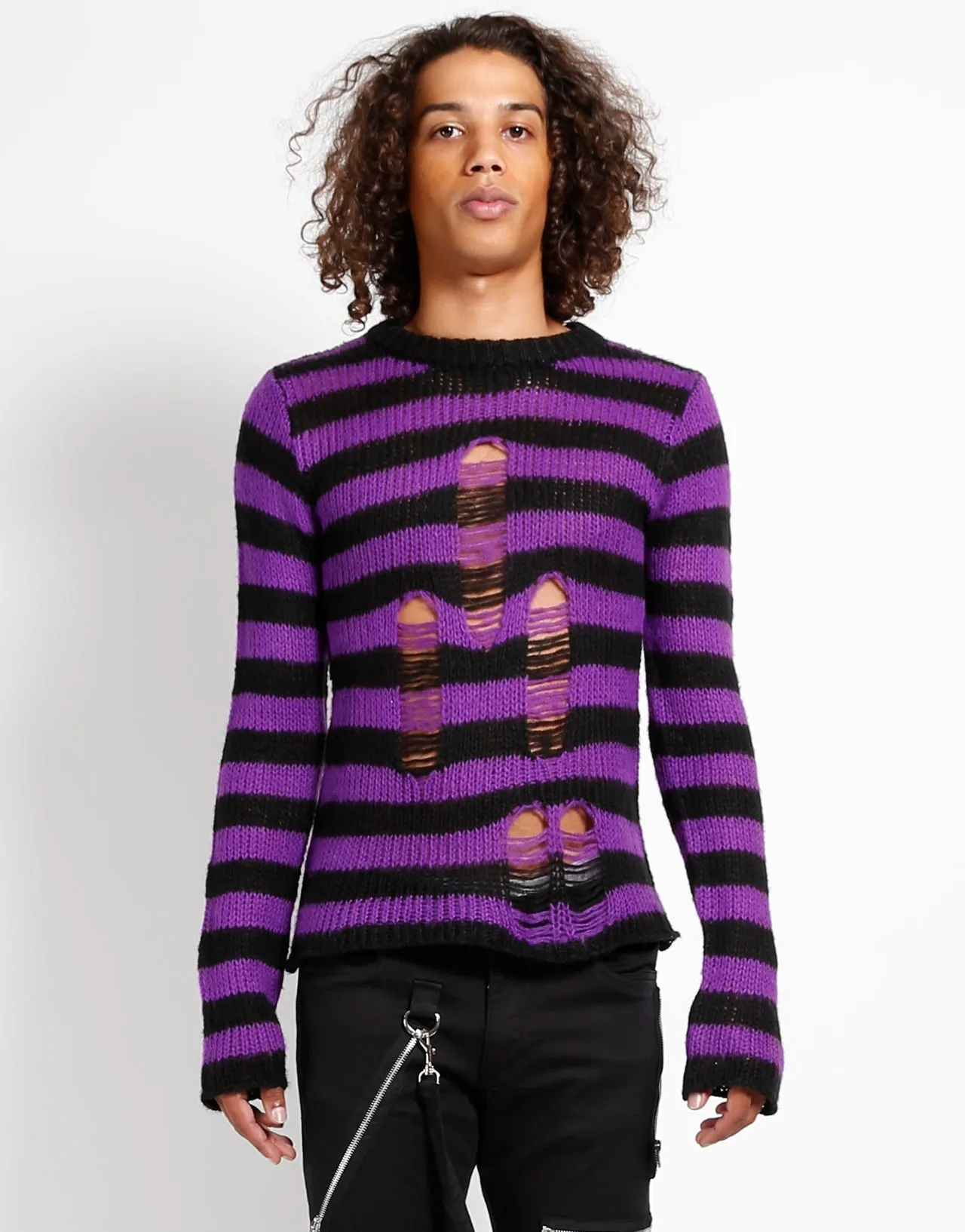 EcoFriendlyTexture Buttery Soft Handfeel RAG STRIPE SWEATER PURPLE