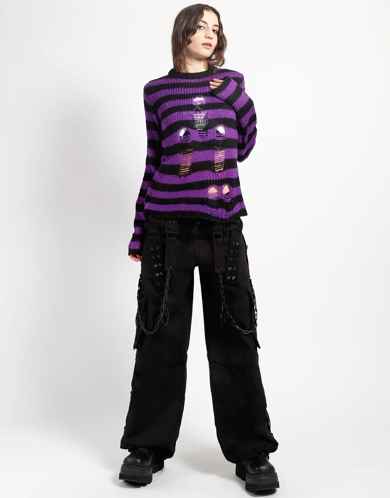 Buttery Soft Feel Eco Friendly Blend RAG STRIPE SWEATER PURPLE