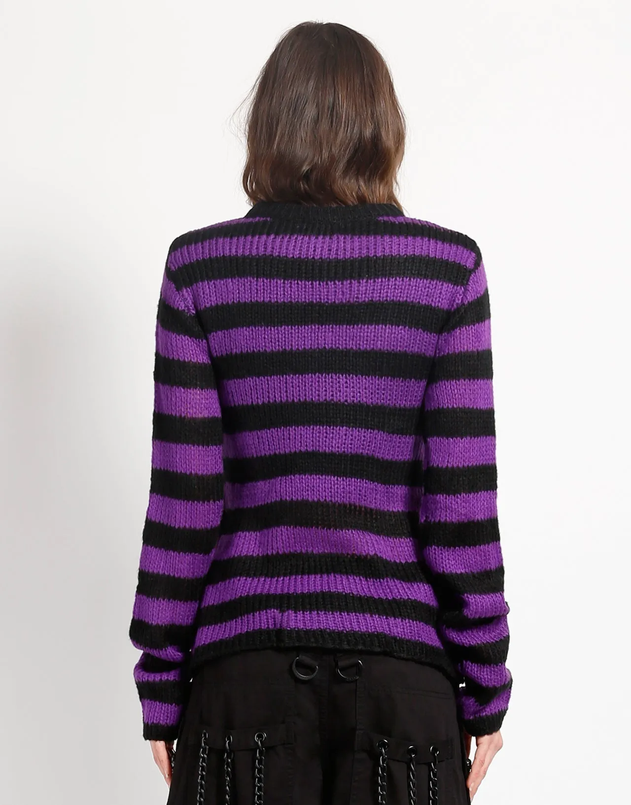 RAG STRIPE SWEATER PURPLE Quick Release Fastener Relaxed Dress