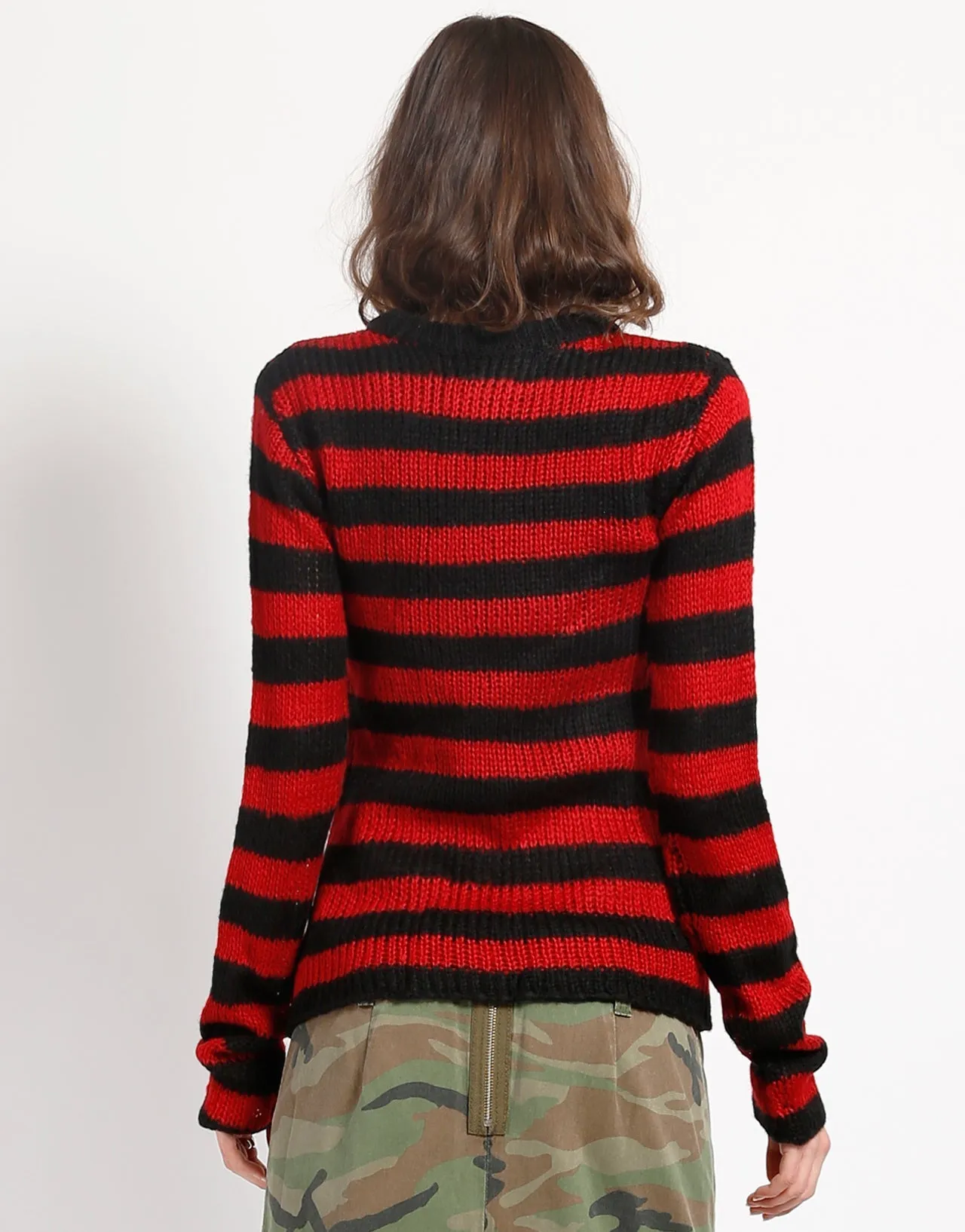 RAG STRIPE SWEATER RED Comfortable Fabric Classic Hoodie