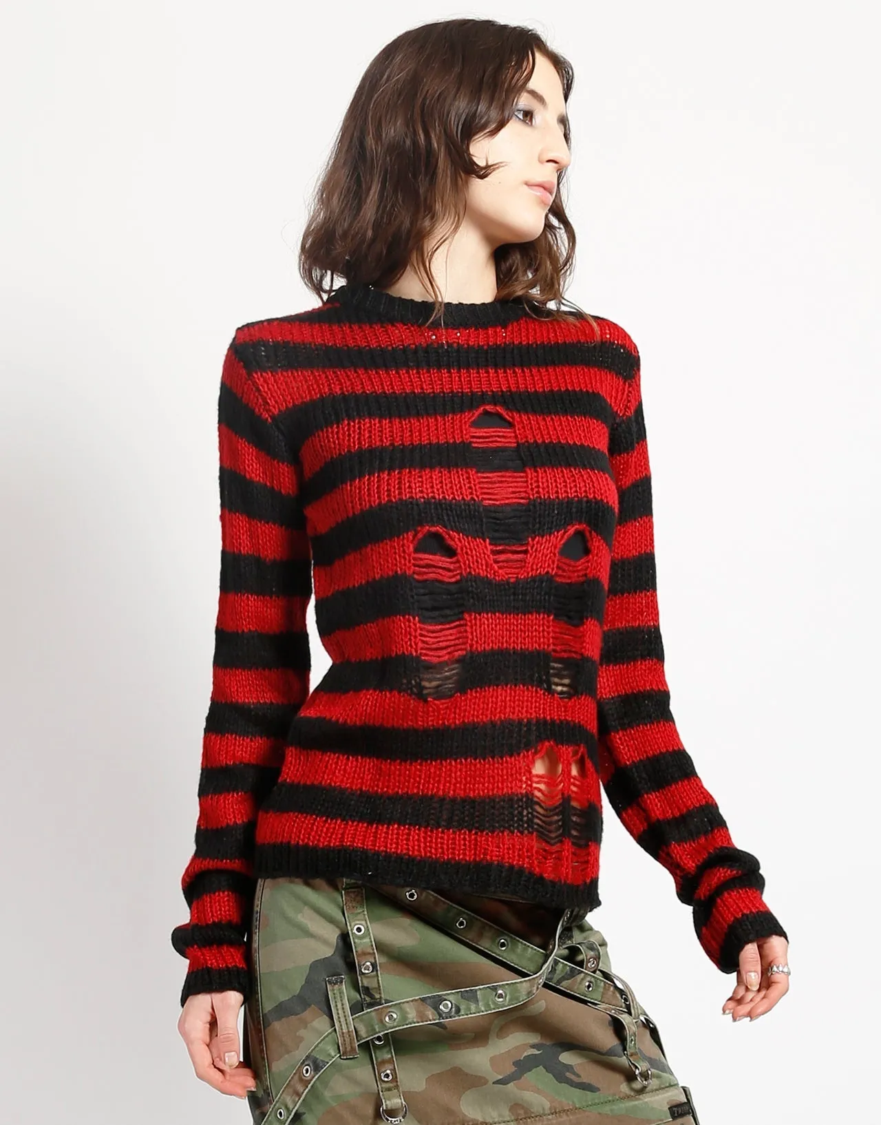 HypoallergenicConstruction MidweightKnit RAG STRIPE SWEATER RED