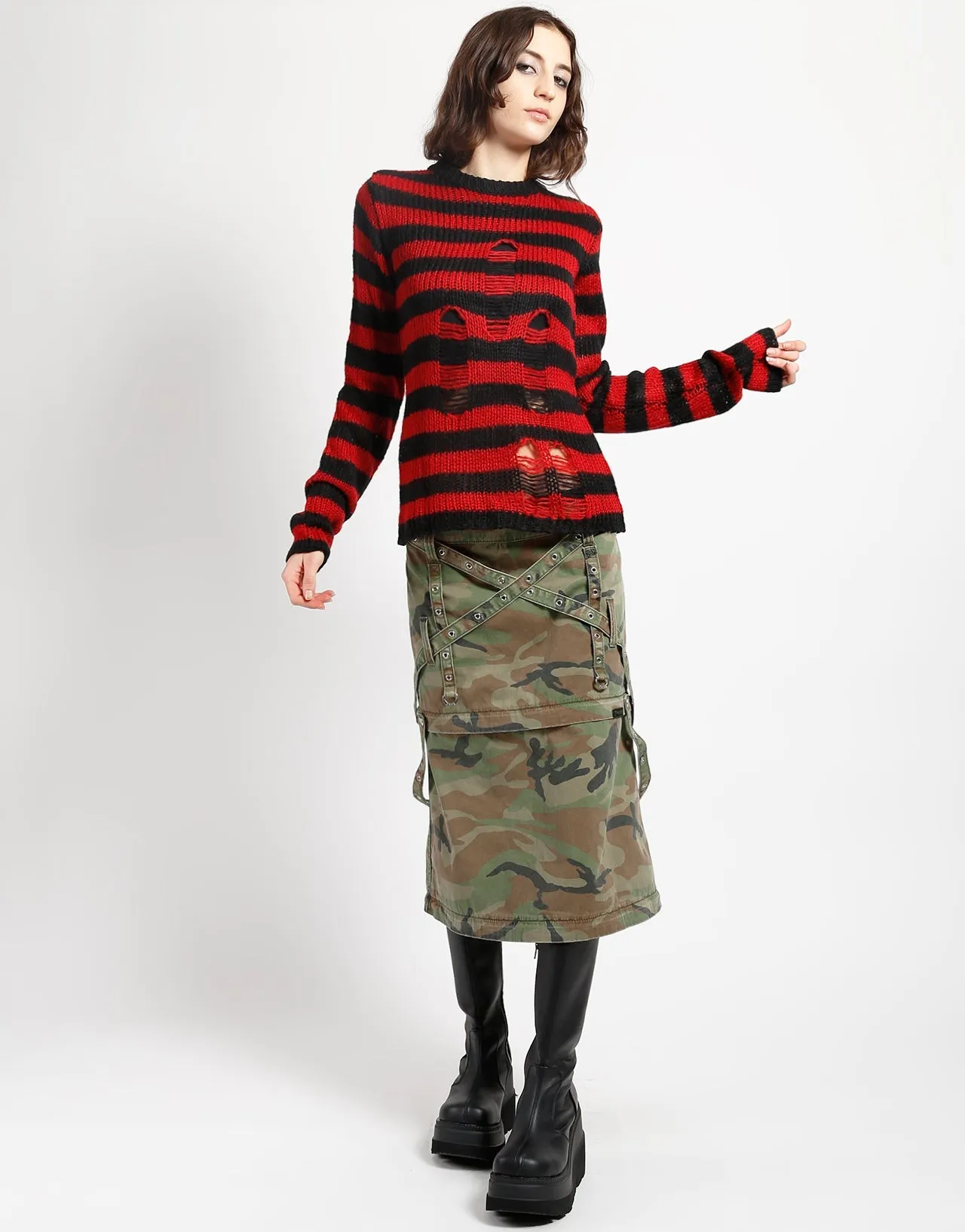 RAG STRIPE SWEATER RED Eco Dye Process