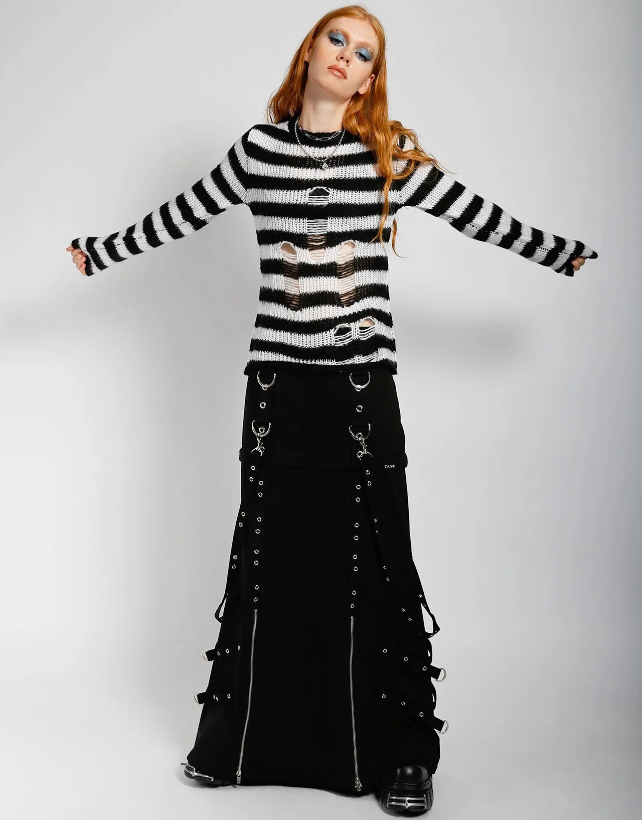 ConvertibleSleeves RAG STRIPE SWEATER WHITE