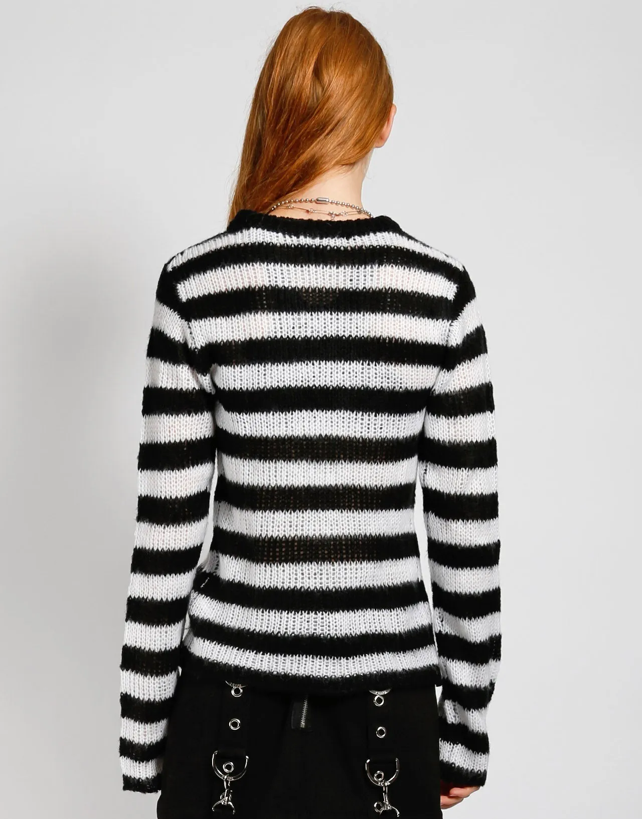 Two Tone Weave Multipurpose Design RAG STRIPE SWEATER WHITE