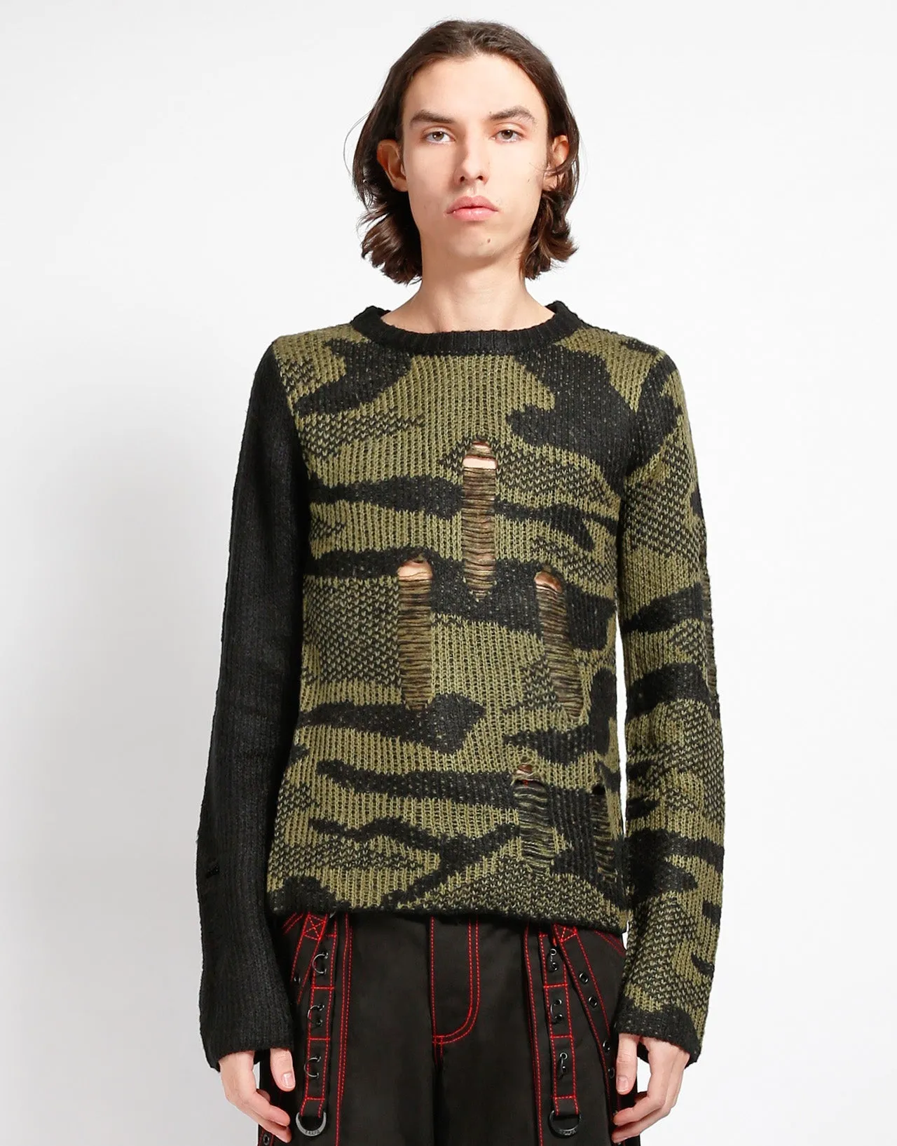 RAG SWEATER CAMO DropShoulder ElasticEdgeBinding