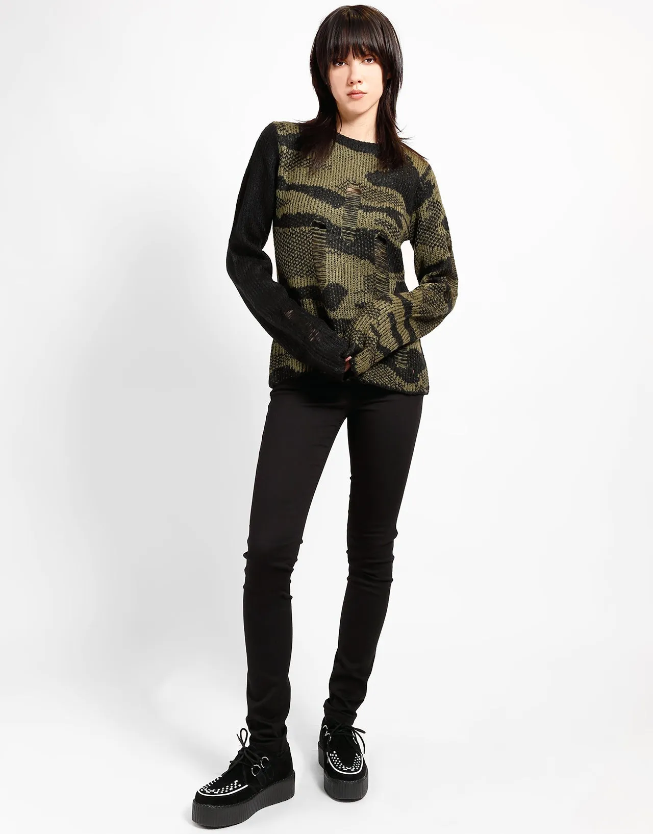 RAG SWEATER CAMO StretchableKnit StretchFit