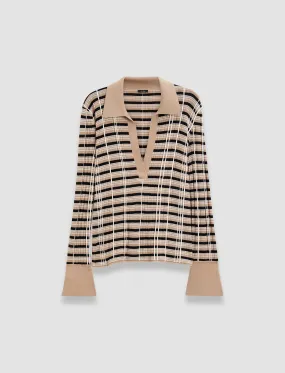 Check Wool Silk Polo Top Elegant Look