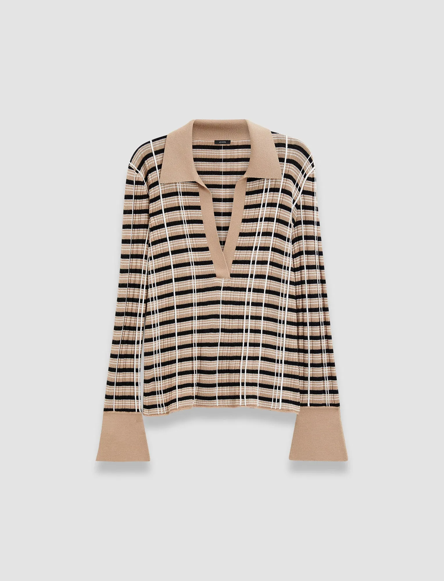 Check Wool Silk Polo Top Elegant Look