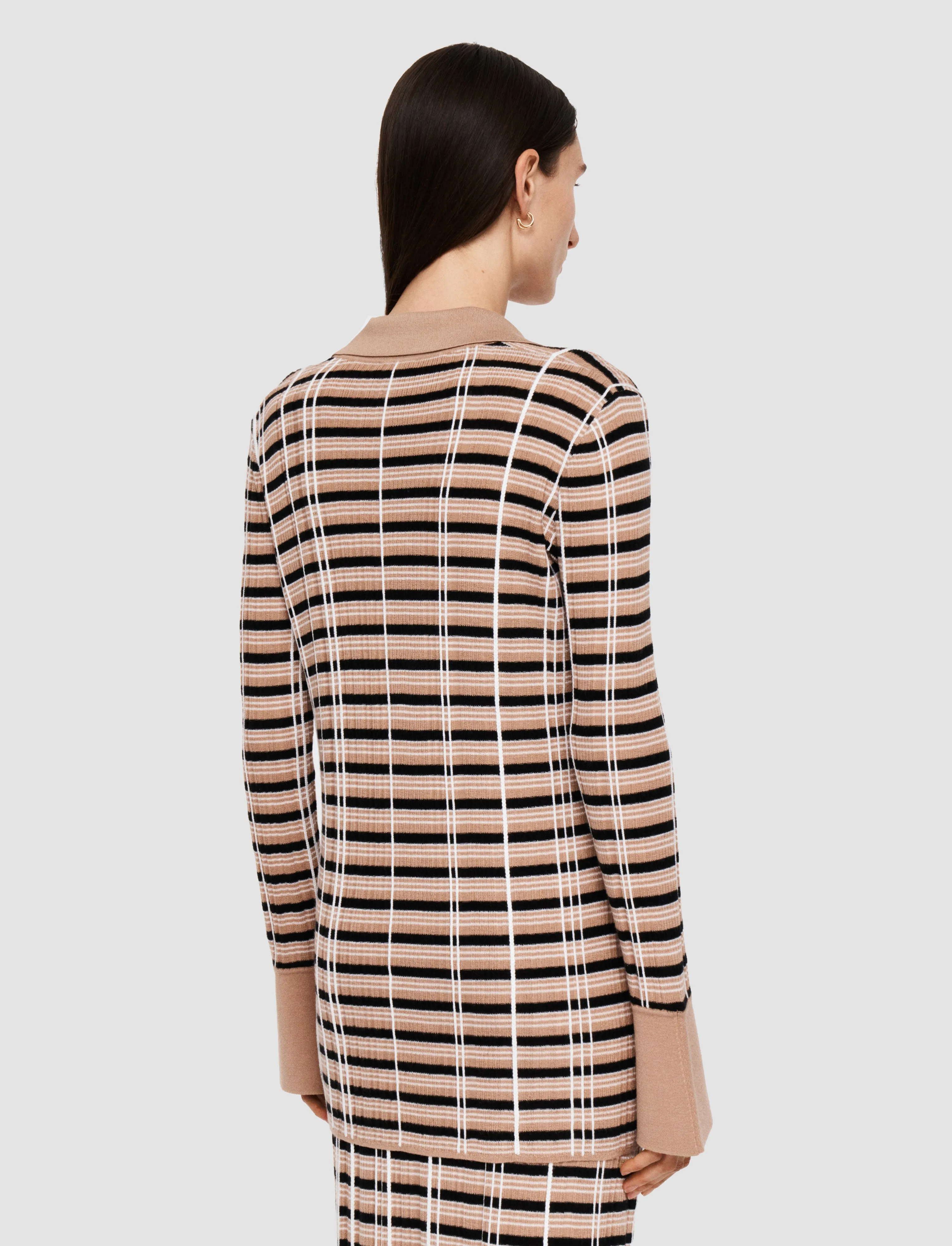 Check Wool Silk Polo Top Cold Comfort