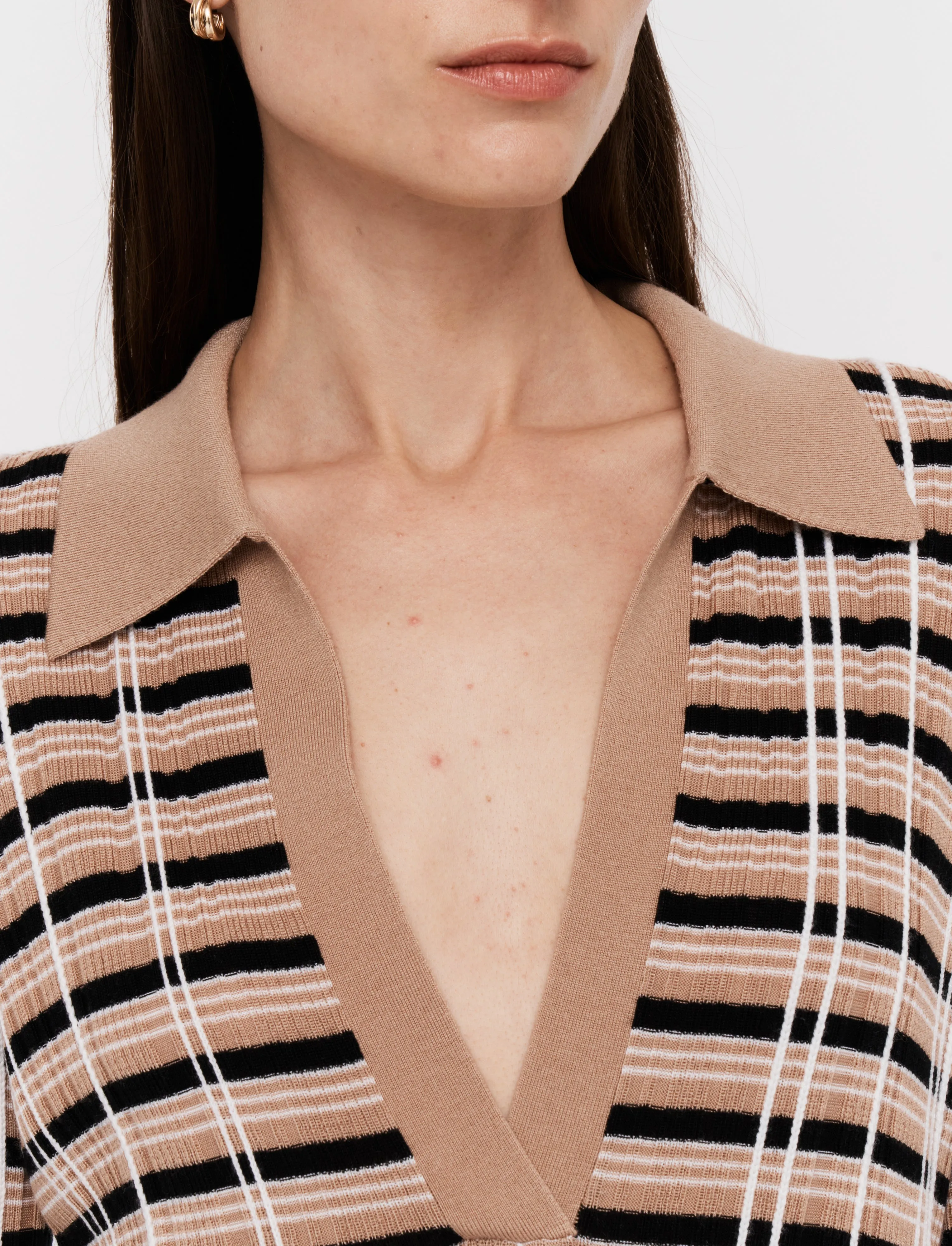 Check Wool Silk Polo Top Sweater Care Guide NonRestrictive Cut