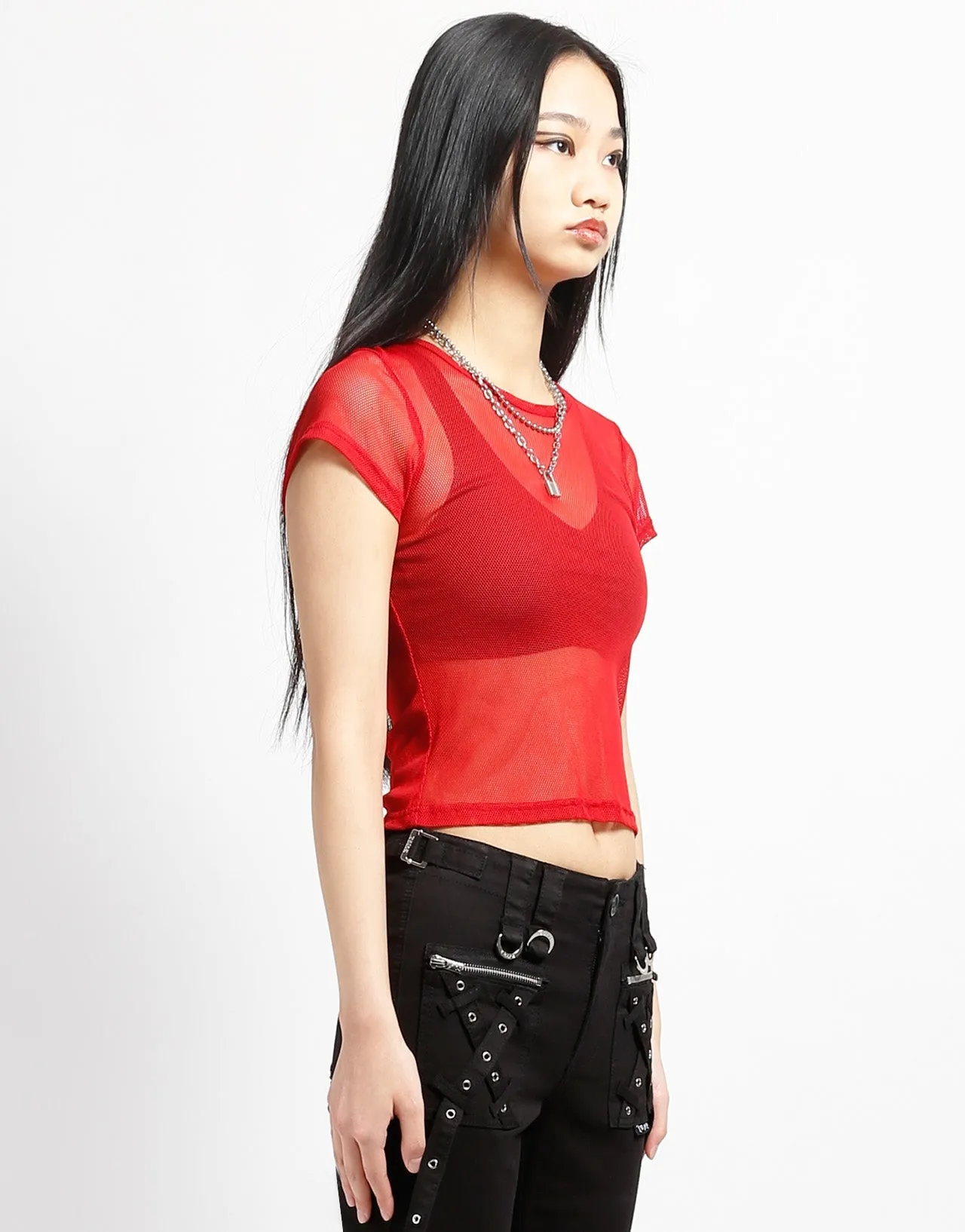 Bamboo Derived Material Four Way Stretch BABY TEE FISHNET RED