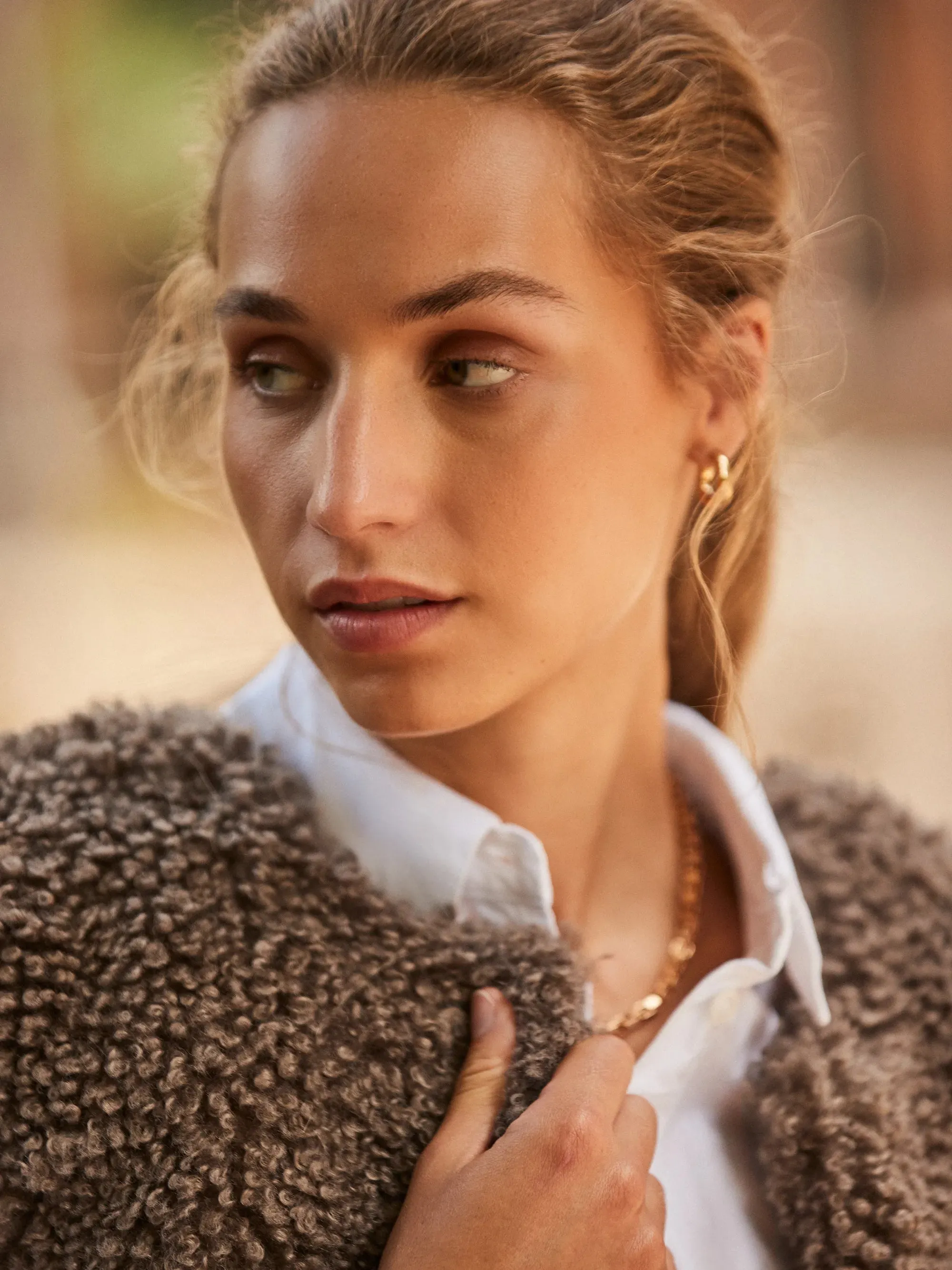 Brown Faux Shearling Gilet RollUpSleeves