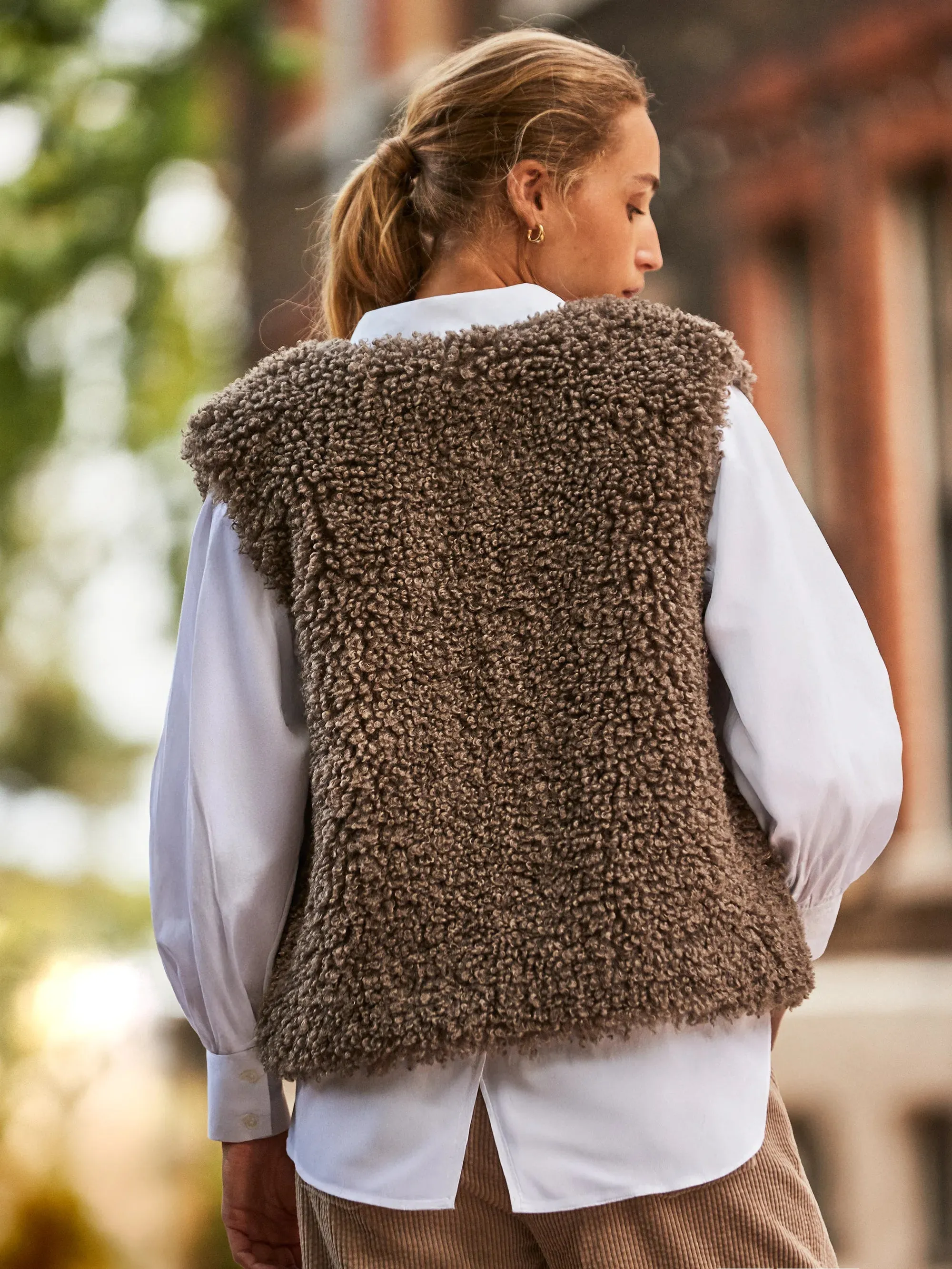 Brown Faux Shearling Gilet HighDurabilityWeave Soft Touch