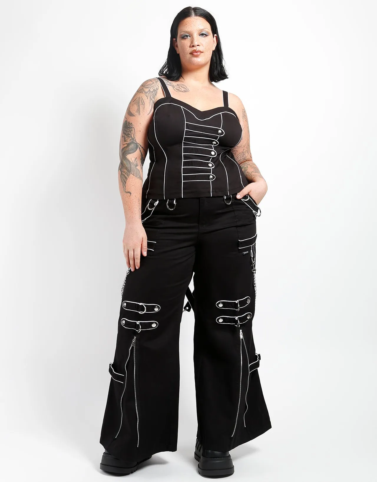 Fashionable Waist CURVE BAND DARK STREET PANT WHITE