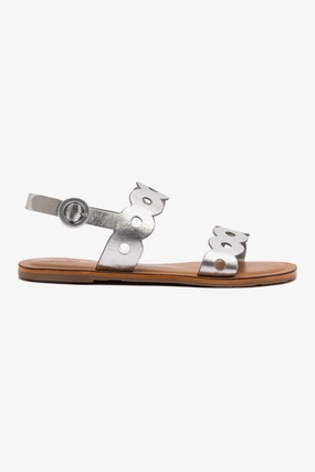 Florence Flat Sandal In Silver Metallic Leather Ultra Light Airport Travel