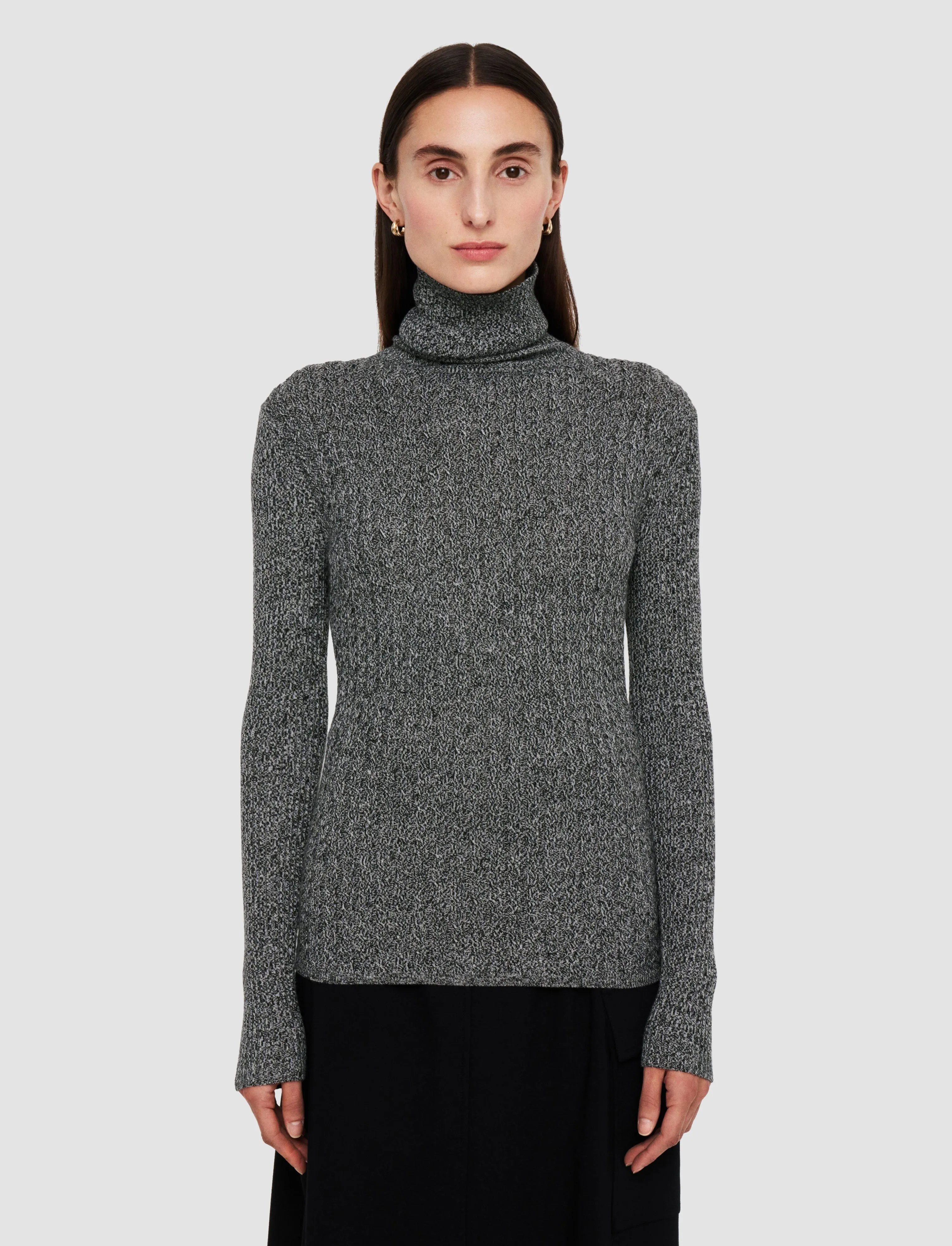 Quick Dry Weaving Ribbed Cable Knit High Neck Jumper