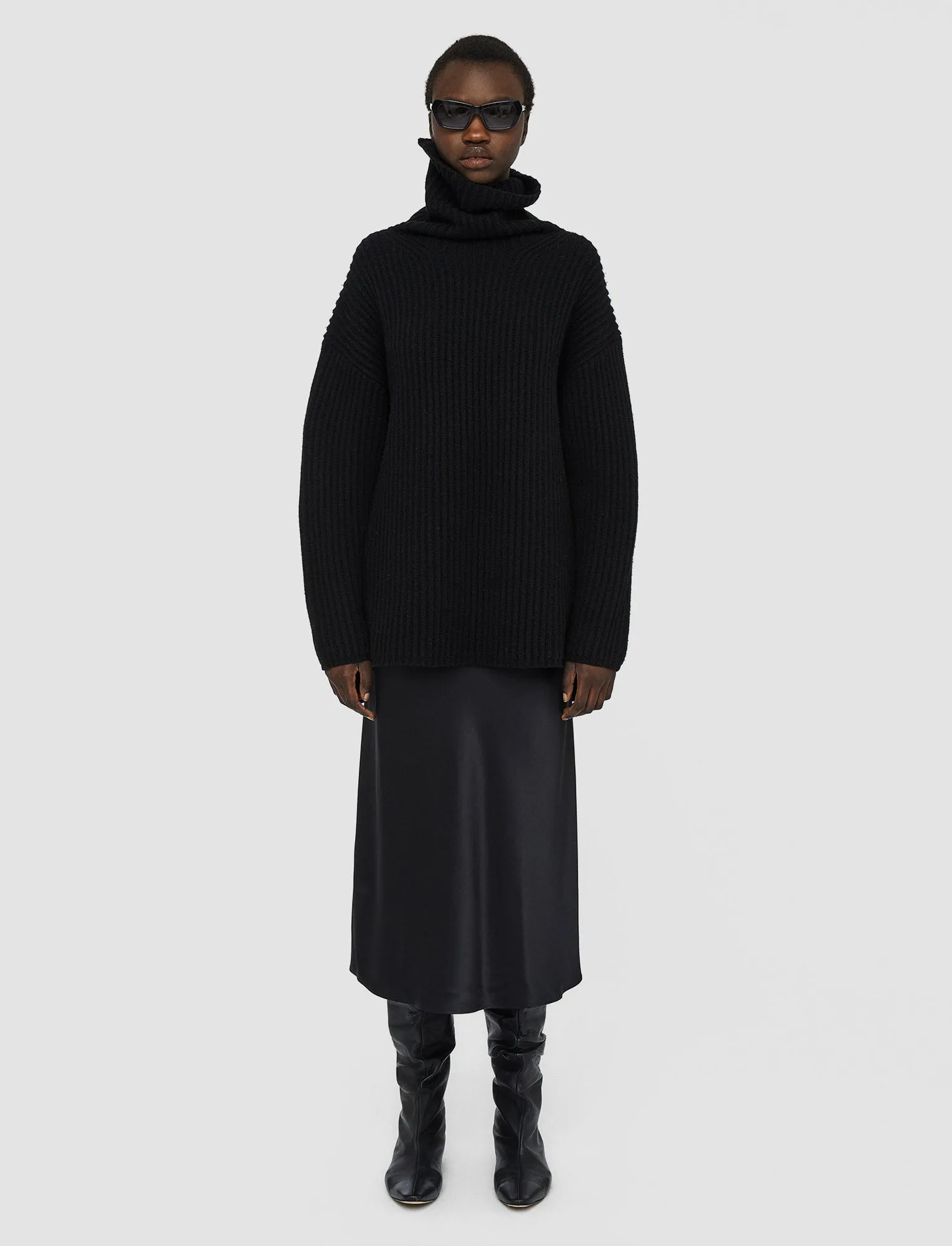 Flexible Knit Construction Simple Warmth Cardigan Stitch High Neck Jumper