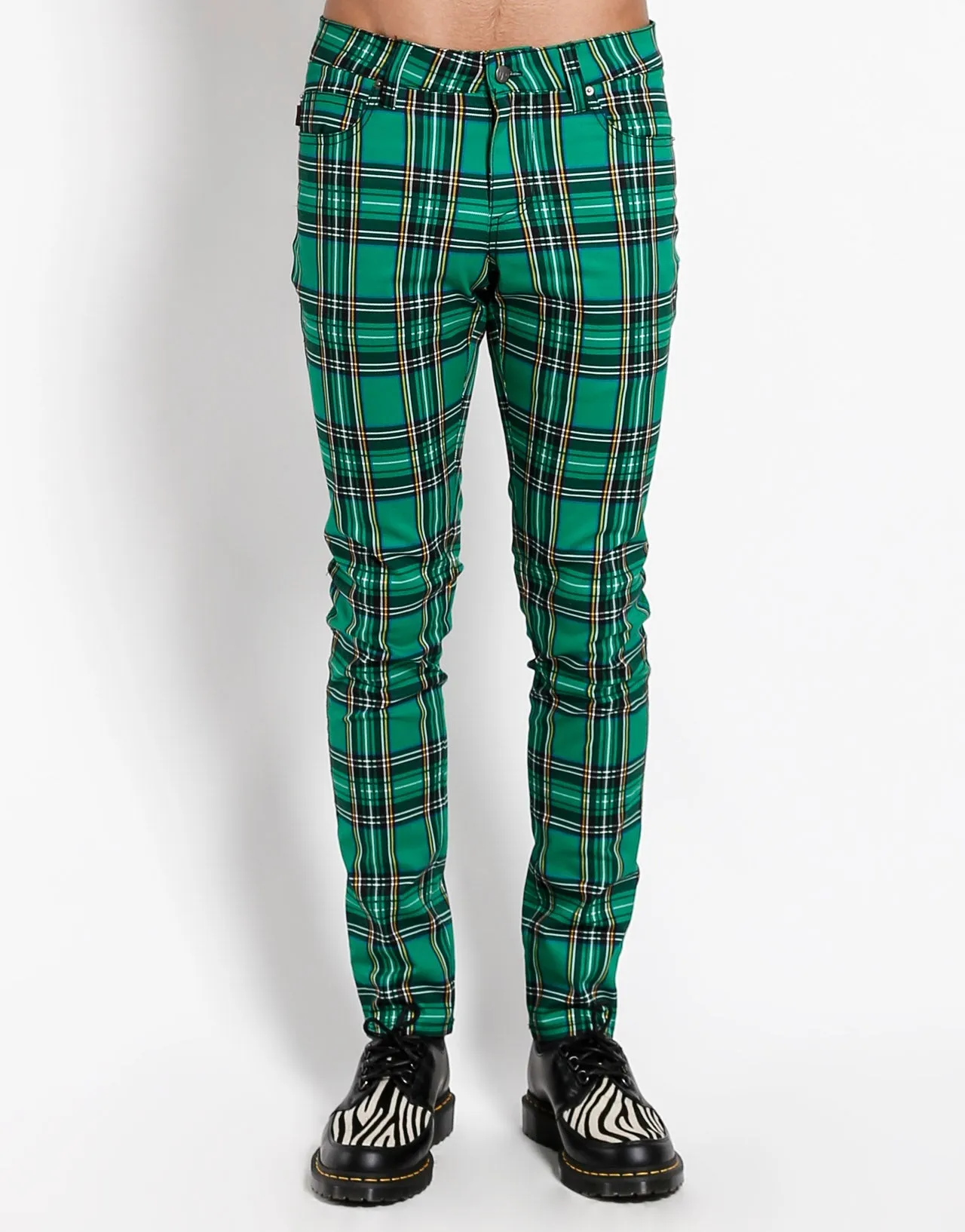 NonRestrictiveFit Linen blend ROCKER JEAN GREEN PLAID