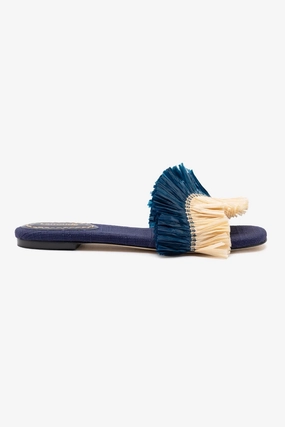 Ivy Fringe Flat In Navy Raffia Smooth ride