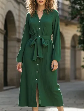 Style Upgrade Flare Swing PLEATED CARDIGAN SKIRT LAPEL SHIRT DRESS