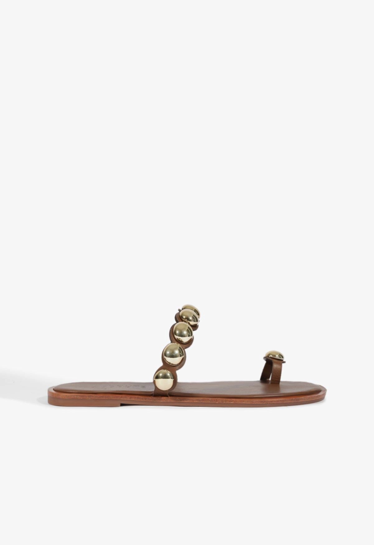 Pure Black Romy Brown Leather Flat Sandal
