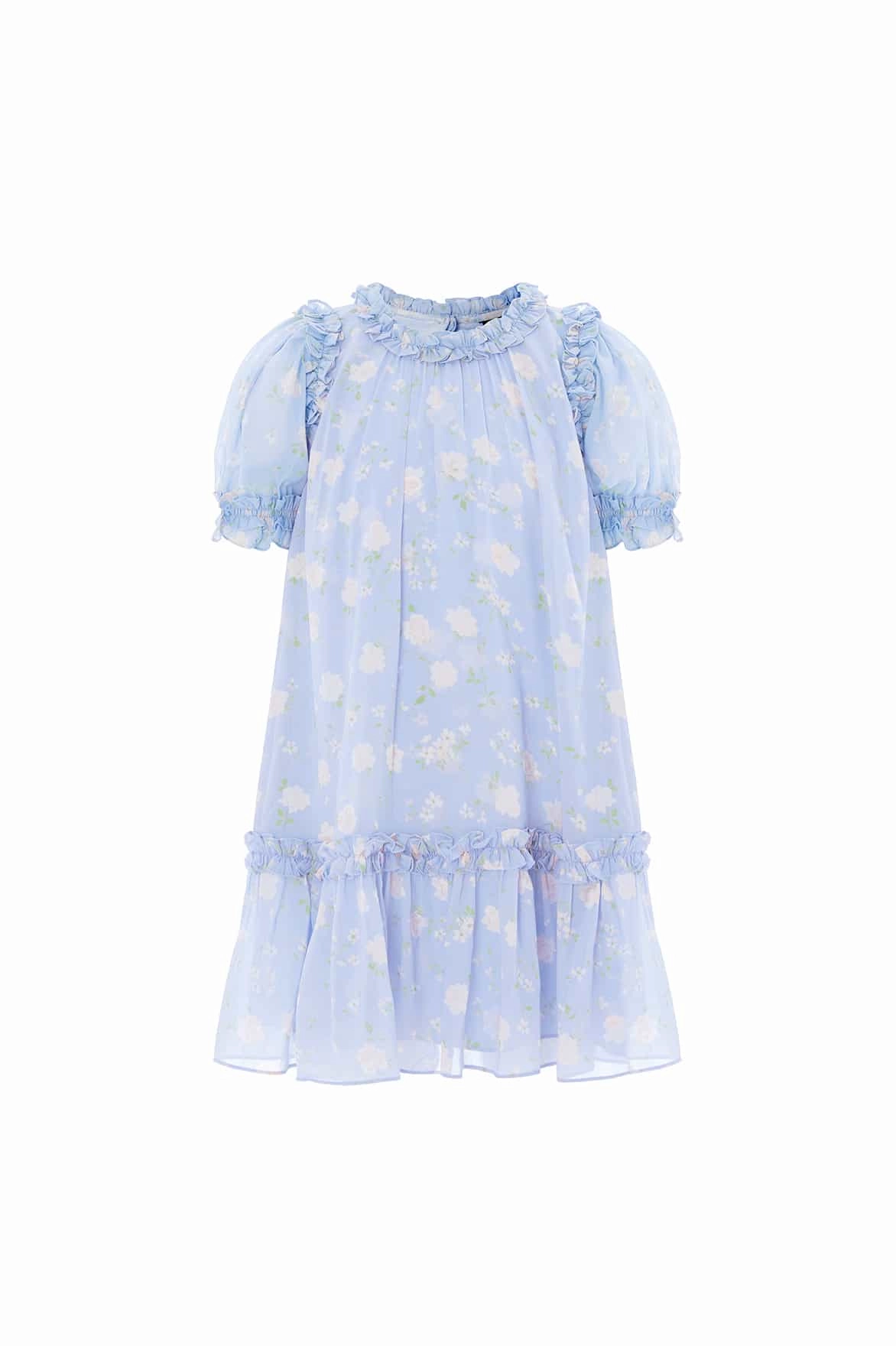 Easy Style Rose Ditsy Chiffon Short Sleeve Kids Dress