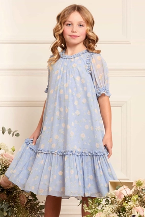 OdorResistantFinish Relaxed Silhouette Rose Ditsy Chiffon Short Sleeve Kids Dress