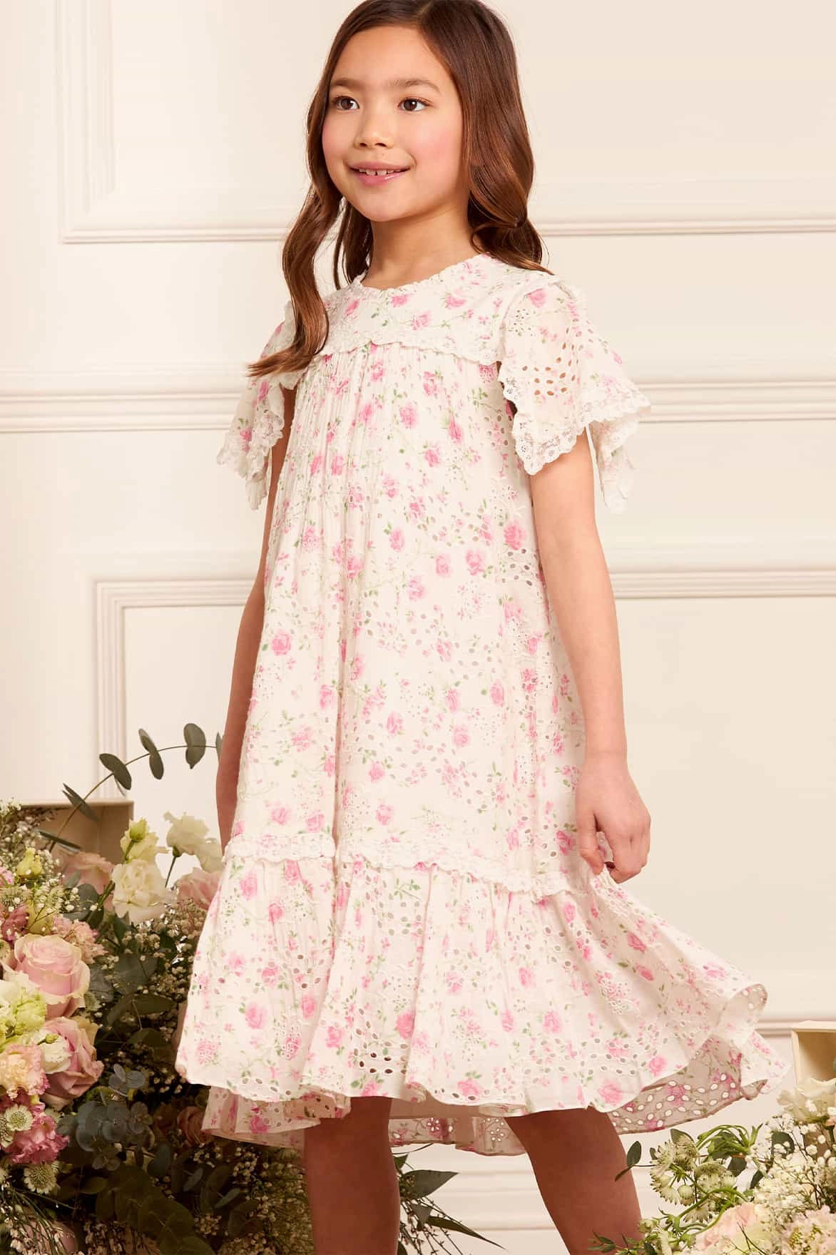 AllDayComfort Rose Ditsy Cotton Broderie Kids Dress