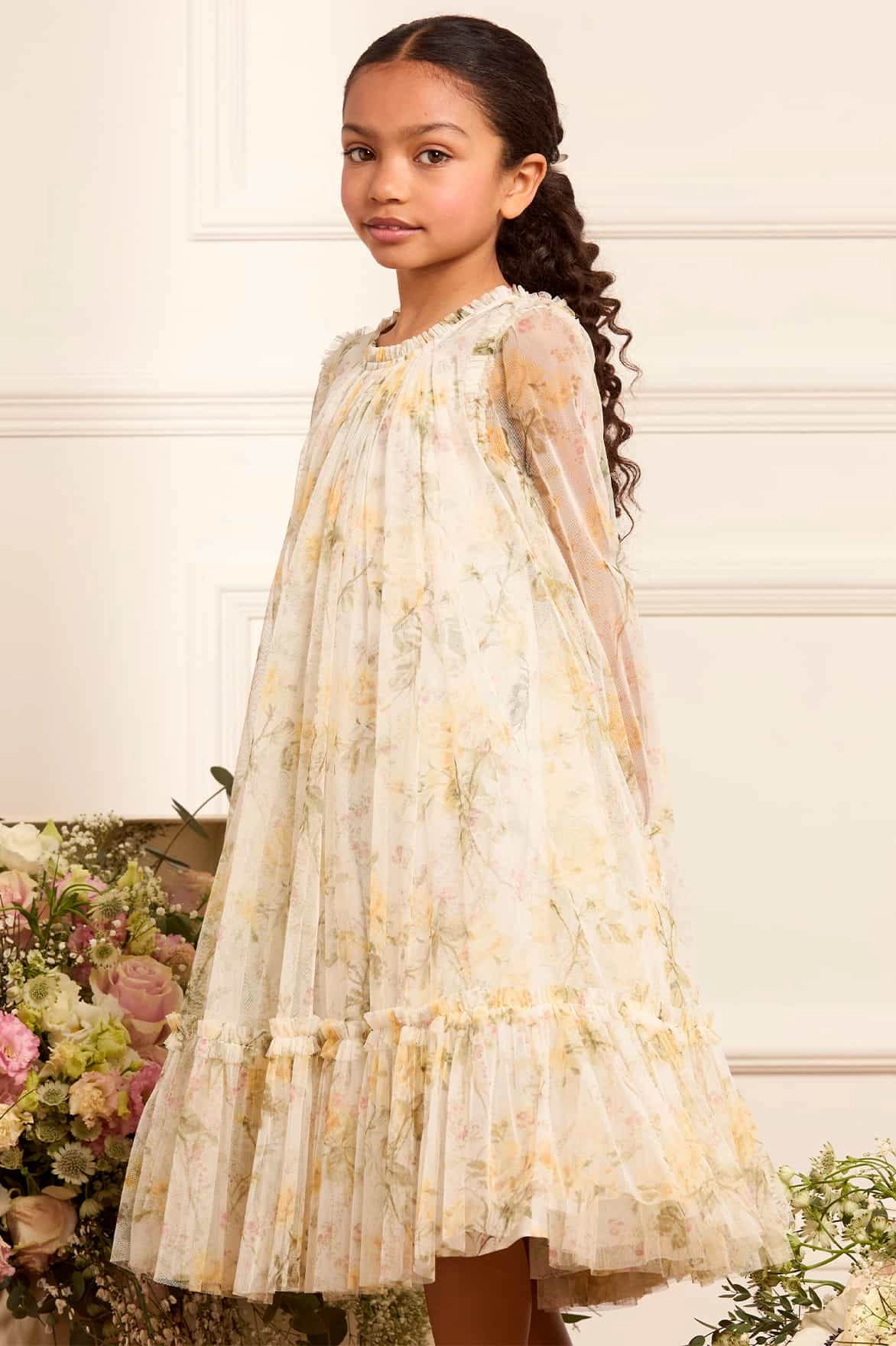 MicrofiberTech Brushed Microfiber Surface Rose Long Sleeve Kids Dress