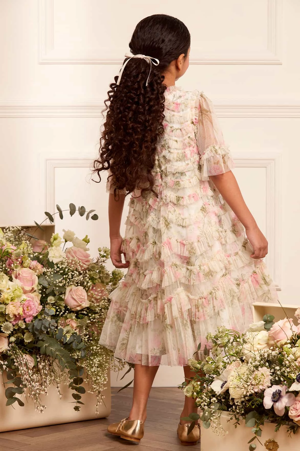 Rose Scallop Ruffle Kids Dress Reinforced Hemline